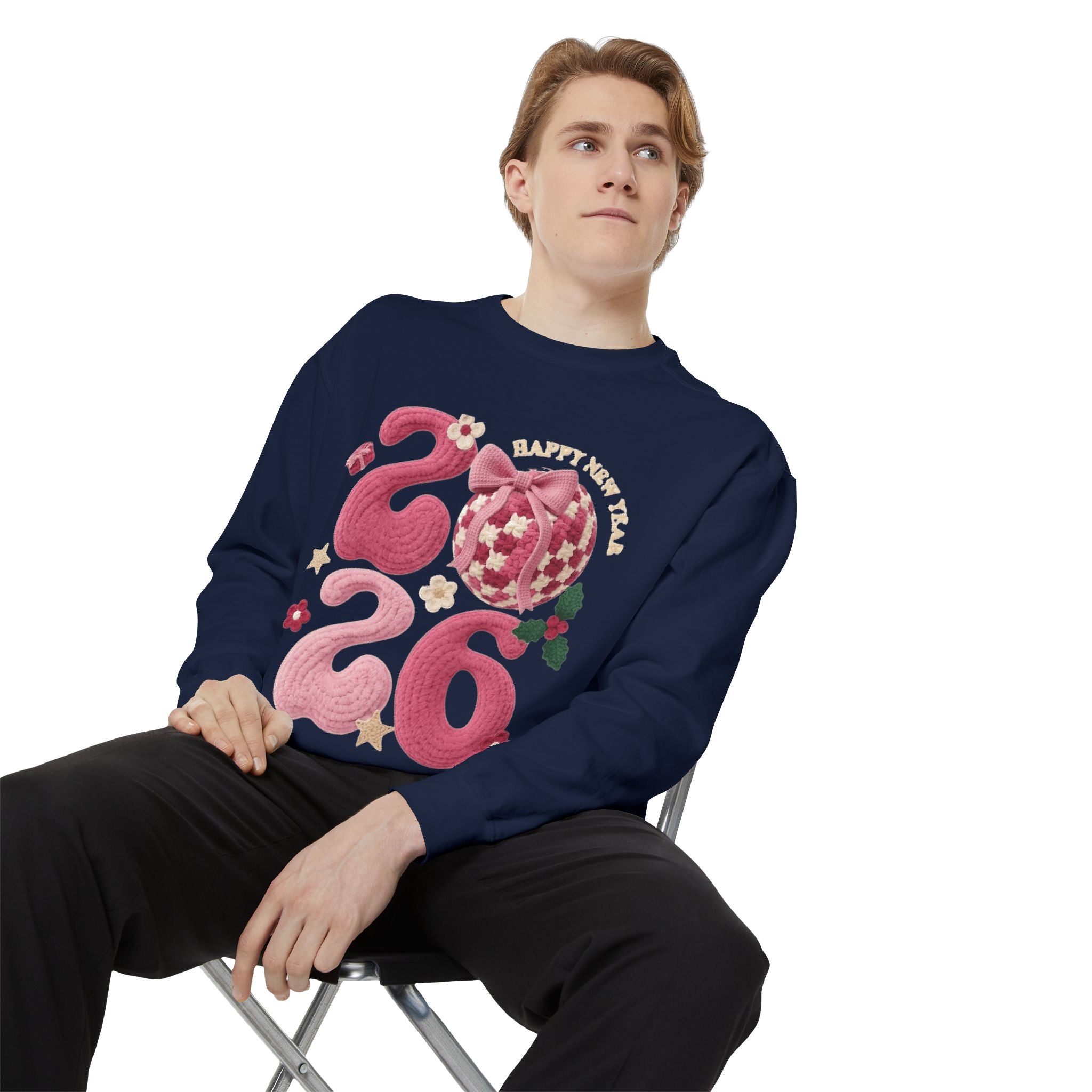 Happy New Year 2026 Sweater  Pink Festive Graphic Sweatshirt