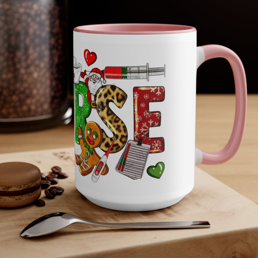 Christmas Nurse Accent Mug — Festive Healthcare Holiday Coffee Cup with Gingerbread & Candy Cane Design Medical Christmas Mug