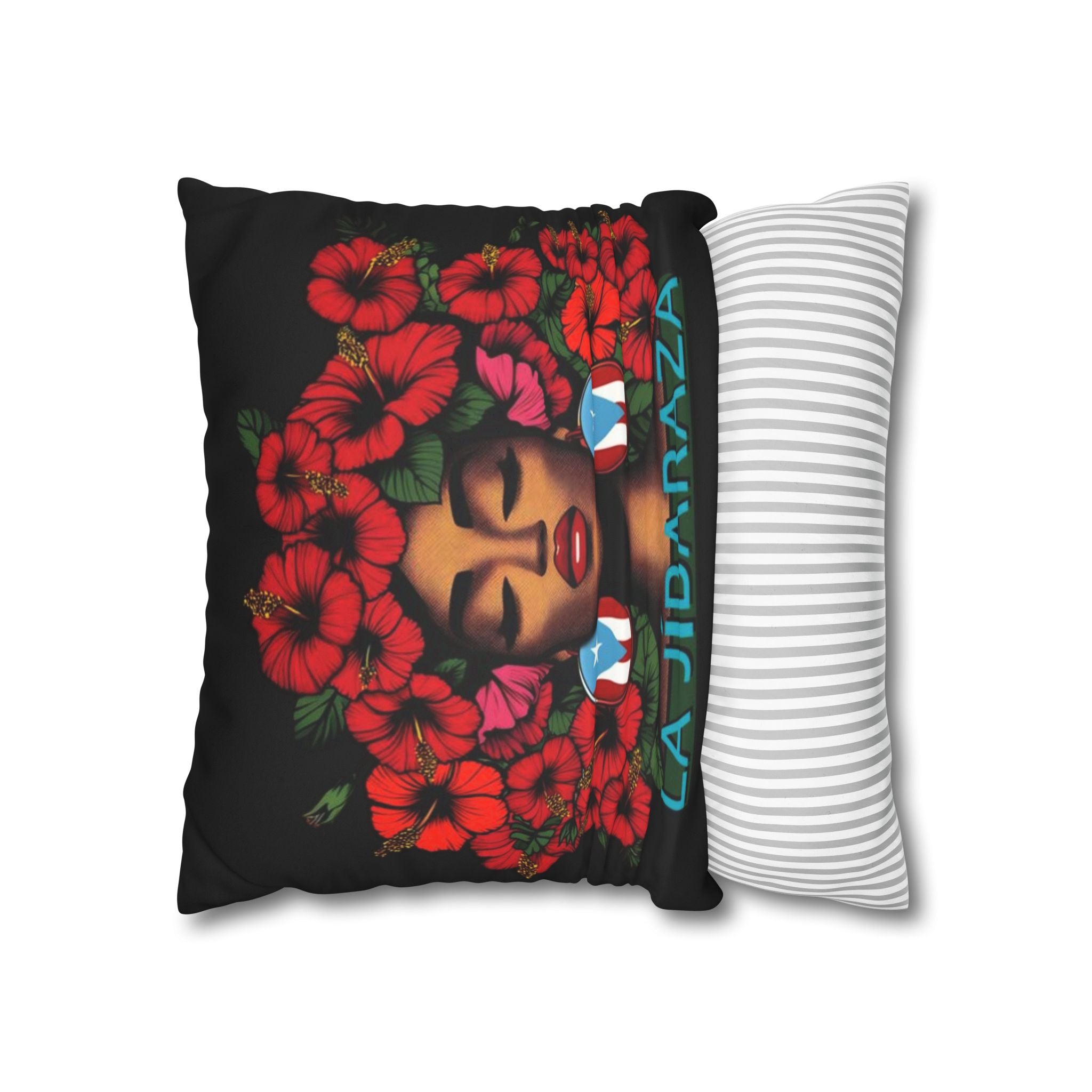 La Jíbara Pillowcase – Puerto Rican Floral Hair Art Square Pillow  Puerto Rico Culture Pillow