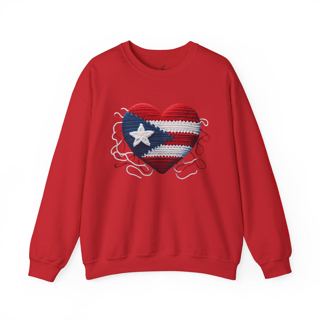 Puerto Rico Heart Crewneck Sweatshirt  Puerto Rican Flag Heart Knit Design