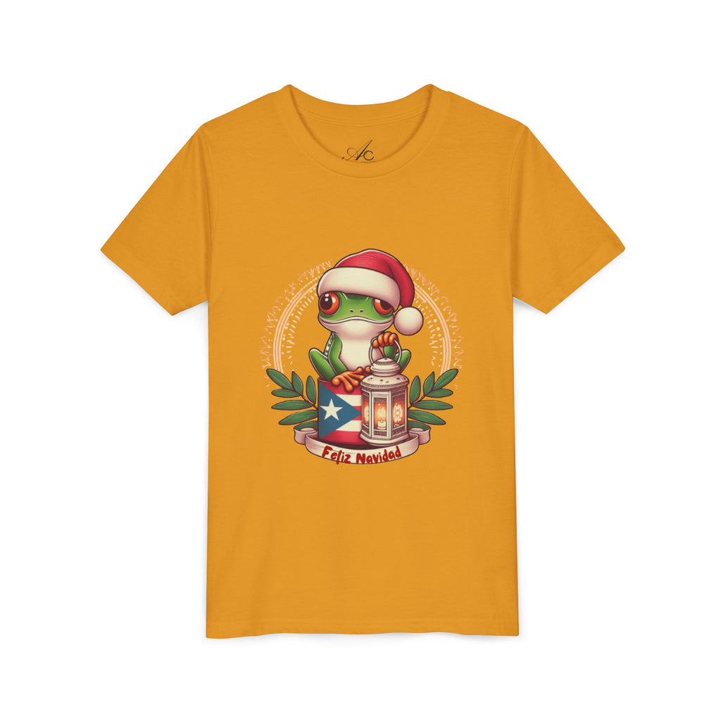 Kids Tee Cute Frog with Puerto Rican Flag & Lantern (Feliz Navidad)