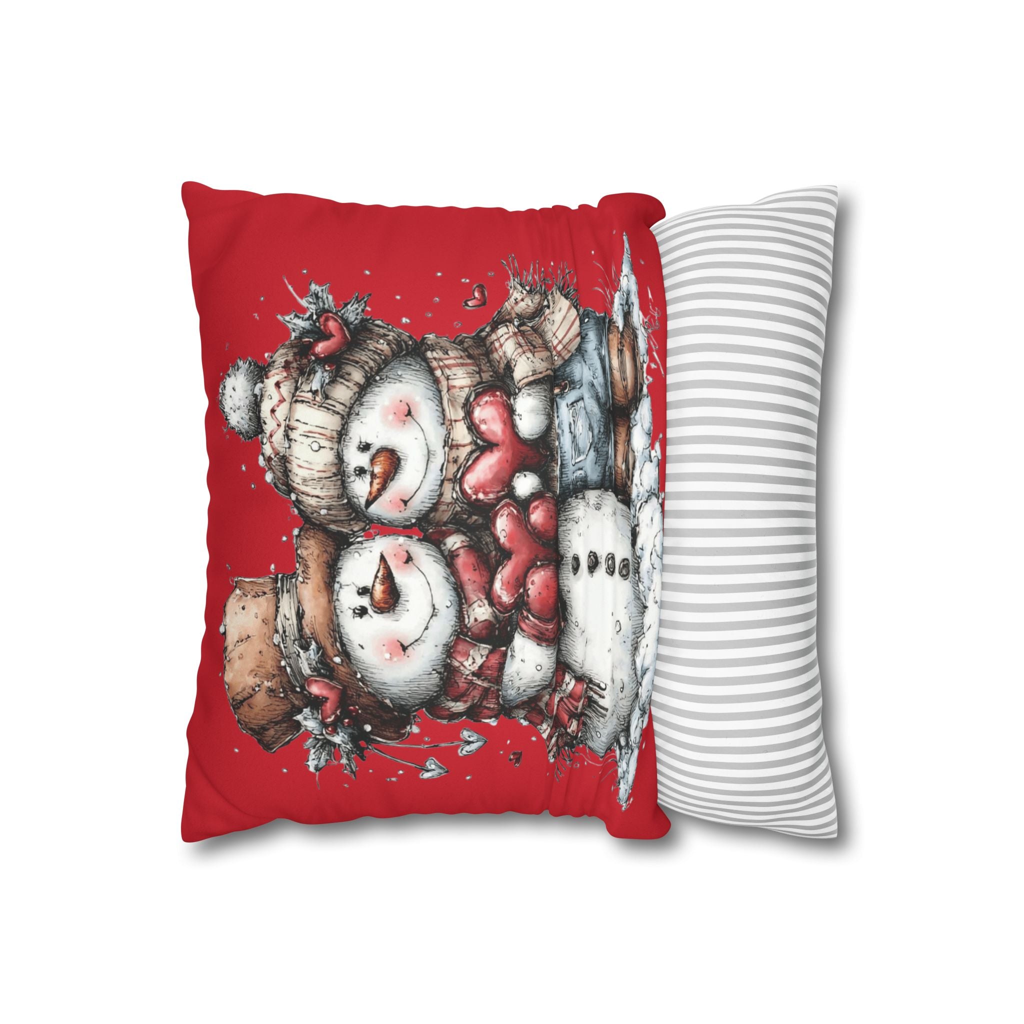 Christmas Snowman Couple Faux Suede Pillowcase CHRISTMAS PILLOW DÉCOR