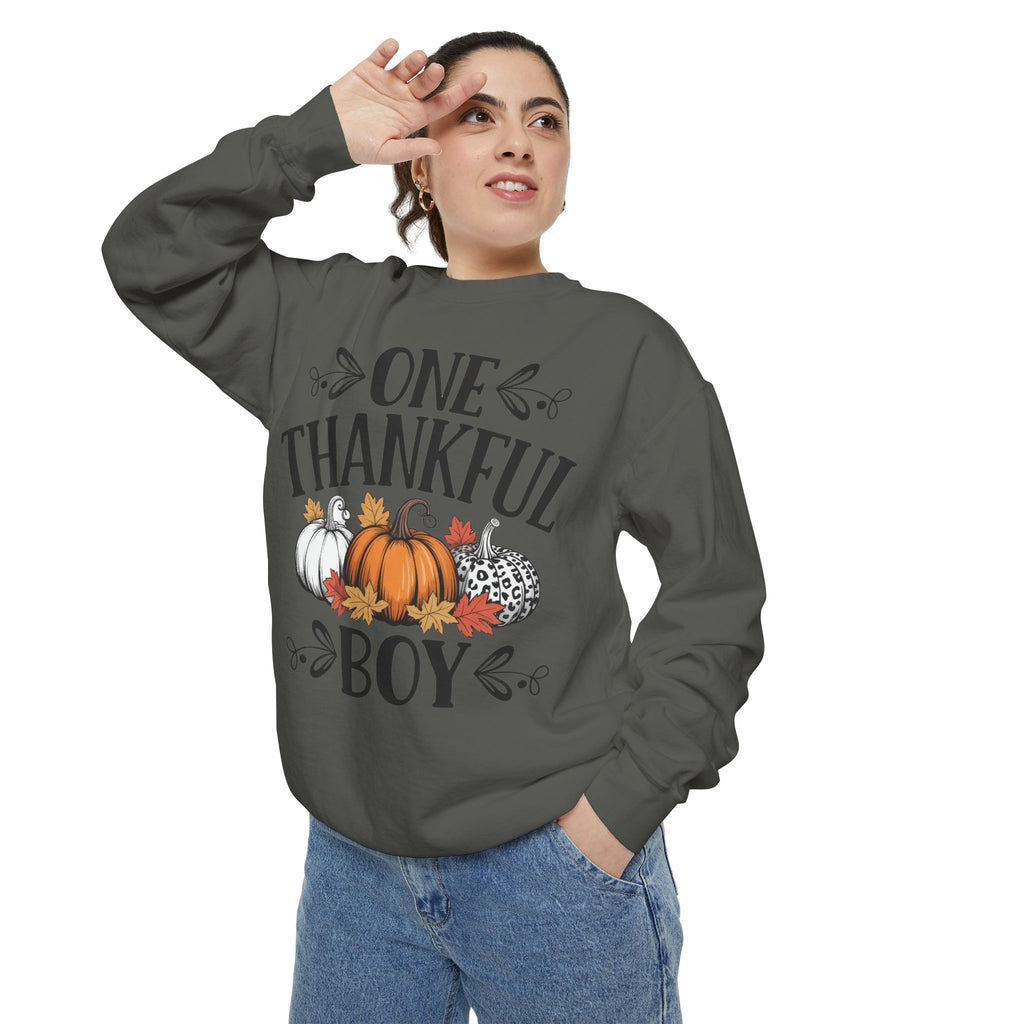 Thankful Boy Sweatshirt  Fall Pumpkin Thanksgiving Crewneck Fall T-Shirts and Sweatshirts Collection