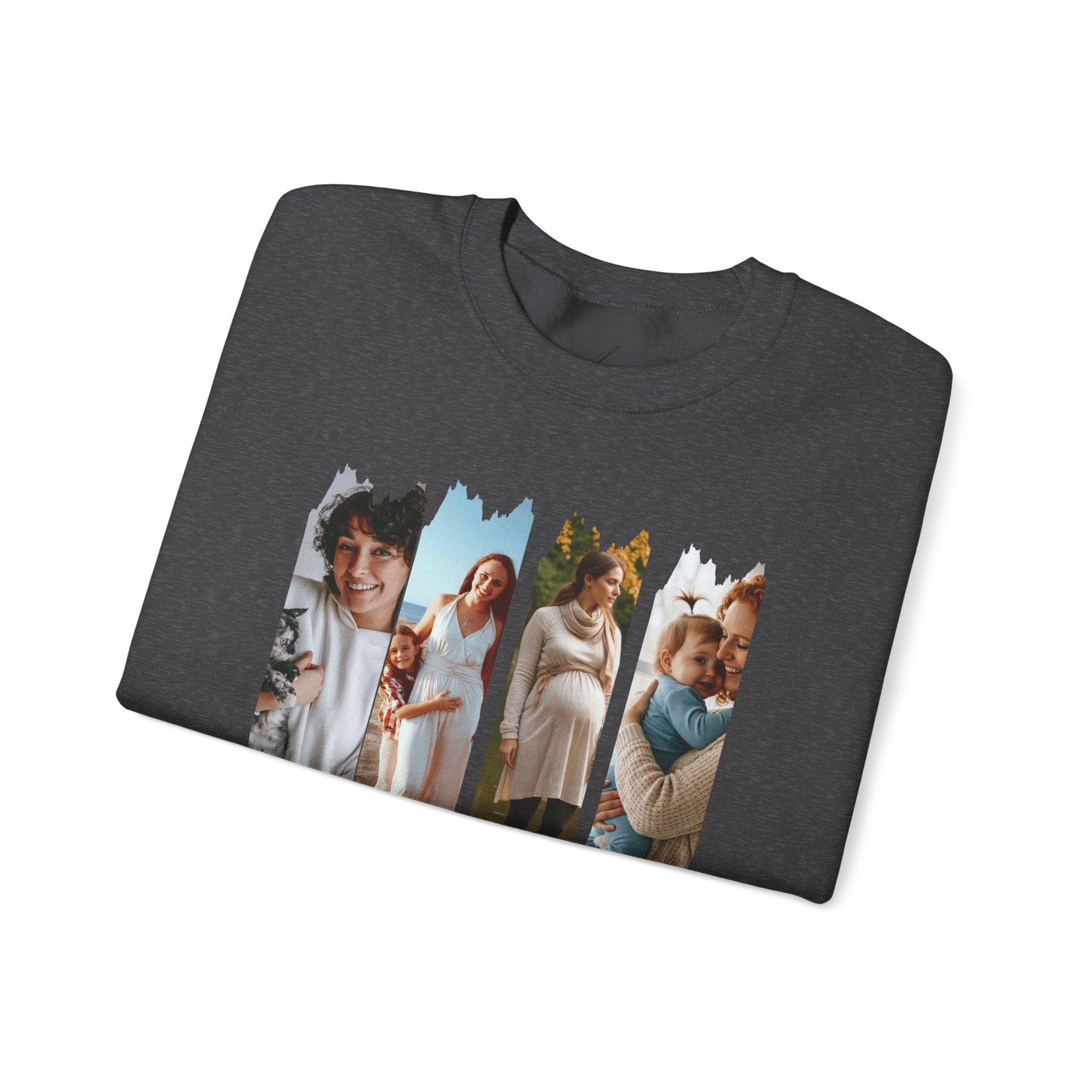 Mama Photo Collage Sweatshirt — "MAMA: clothed in strength & dignity" Sleeve Script