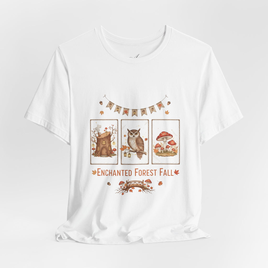 Enchanted Forest Fall Tee, Cute Owl Shirt, Autumn Graphic Tee, Nature Lover Gift, Cozy Fall Apparel, Wildlife T-Shirt, Unisex Fall Top