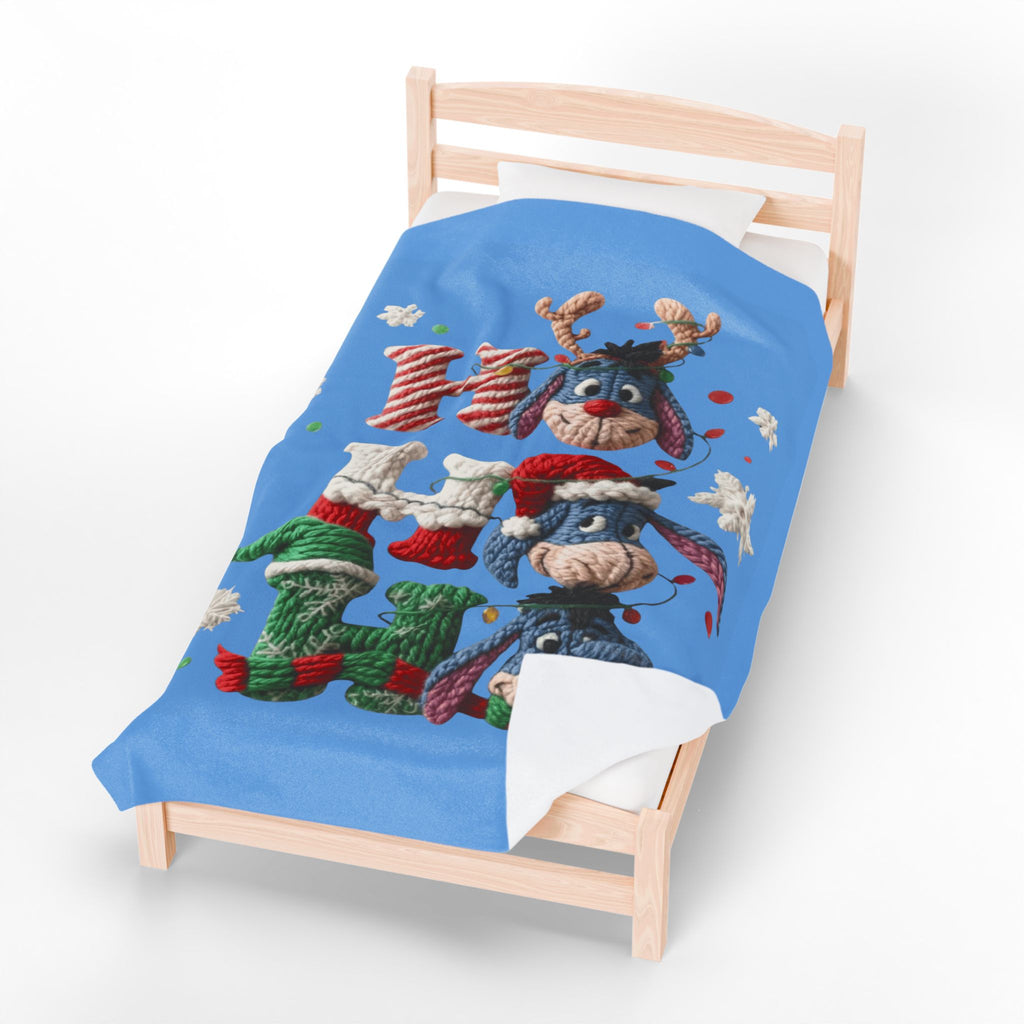 Holiday Eeyore Velveteen Plush Blanket — Cute Christmas Knit-Style Design