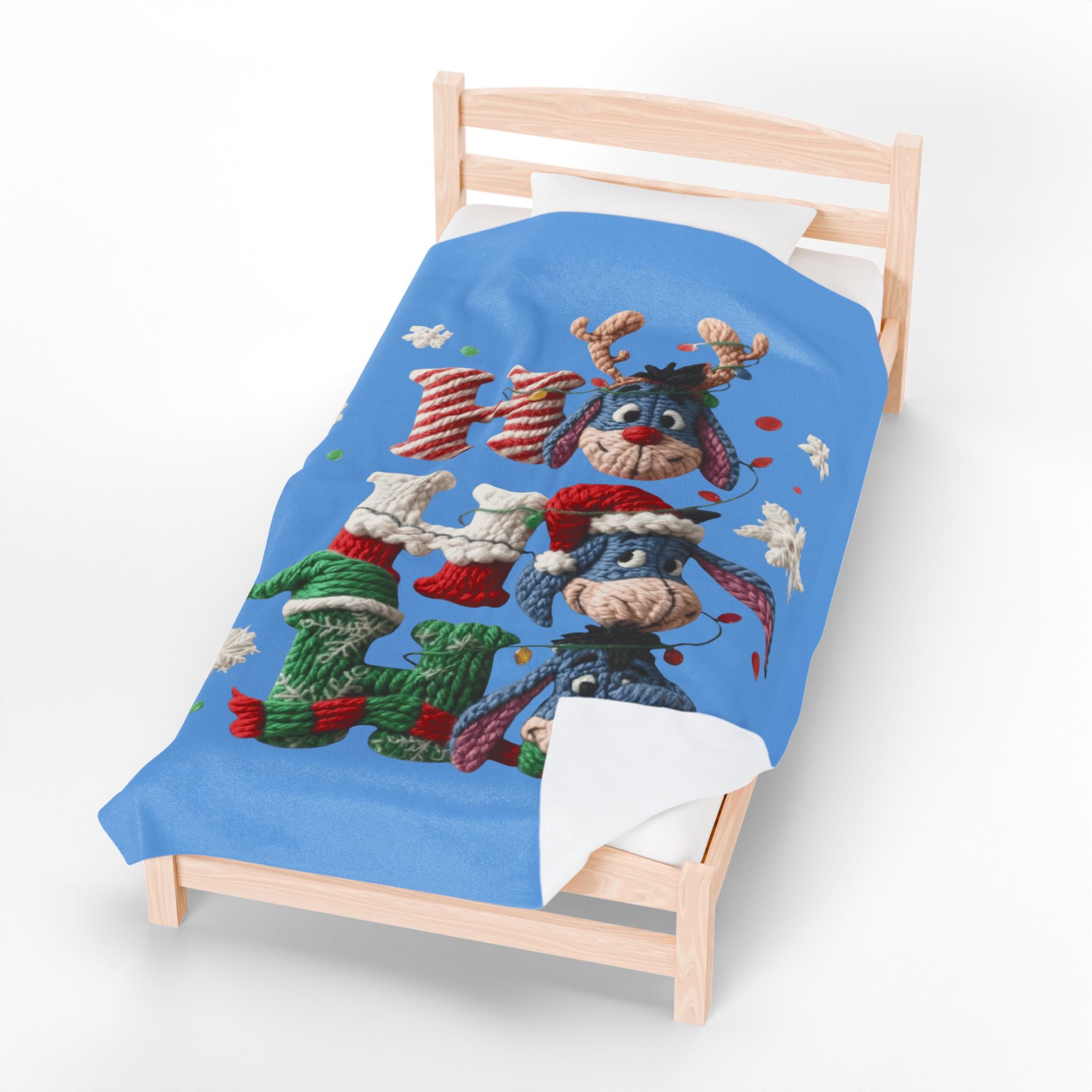 Holiday Eeyore Velveteen Plush Blanket — Cute Christmas Knit-Style Design