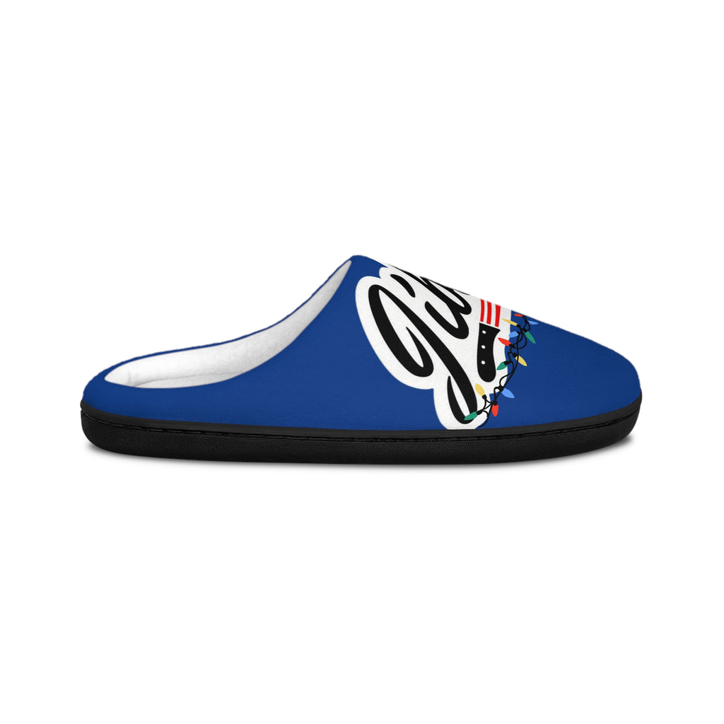 Men's Indoor Slippers —Boricua "Jibaro" Script with Festive Lights
