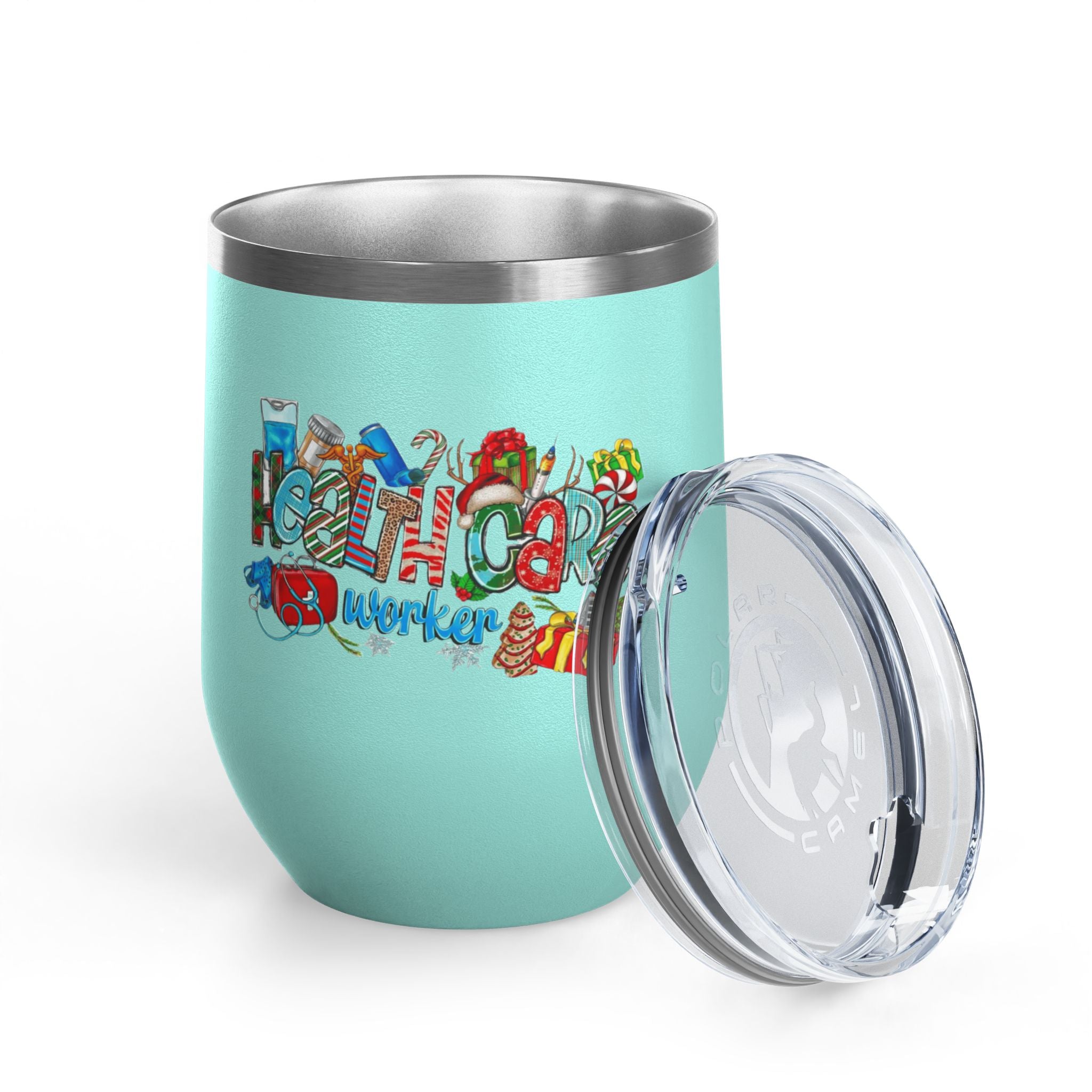 Healthcare Worker 12oz Wine Tumbler — Colorful Holiday Medical Staff Gift Medical Christmas Mug