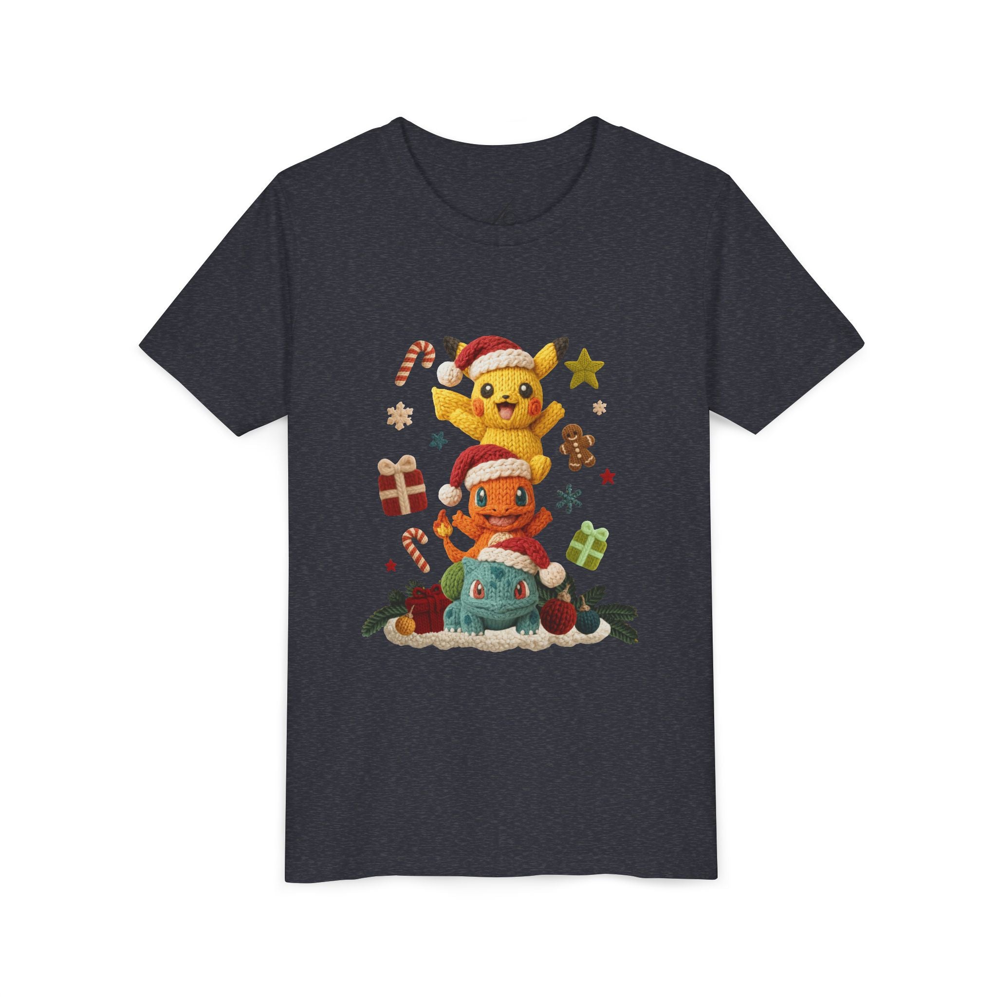 Kids Holiday Tee  Cute Stacked cartoon Characters Christmas Design