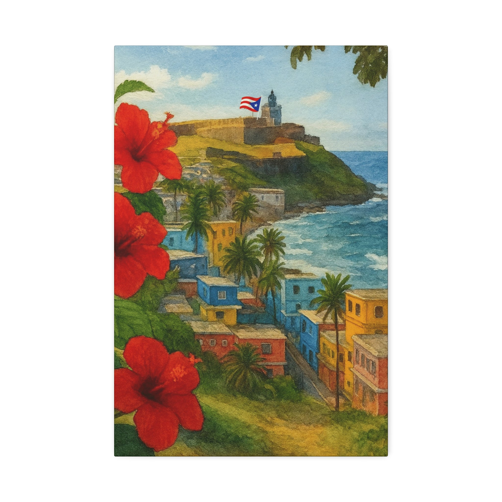 Puerto Rico Coastal Canvas Print — Old San Juan Seaside Wall Art (Stretched 1.5")