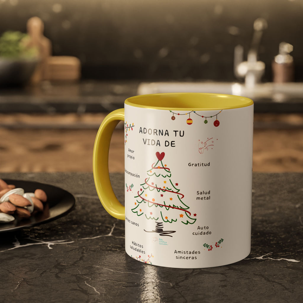 Mug — 'Adorna Tu Vida' Christmas Tree Spanish Holiday Coffee Mug (11oz/15oz)