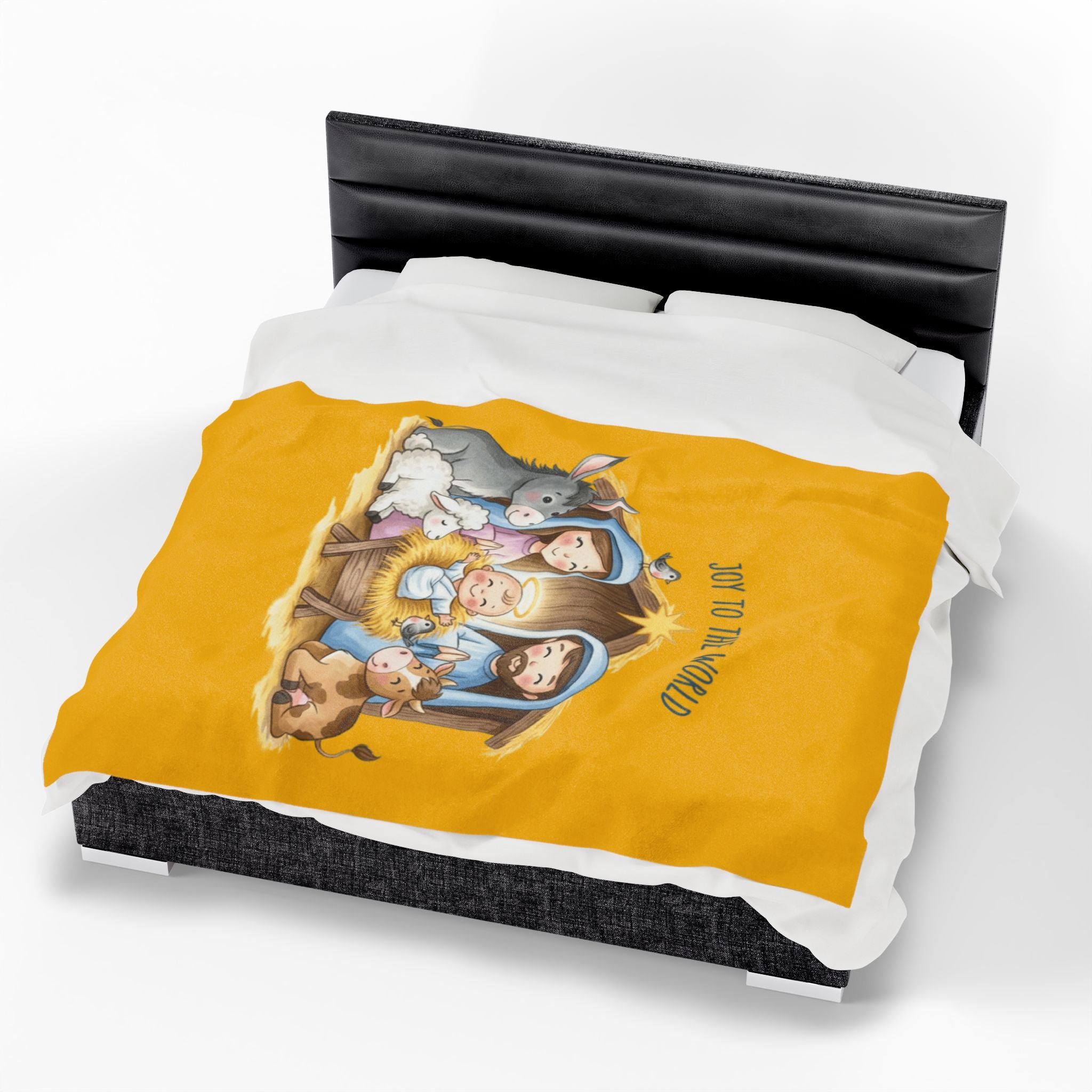 Nativity Velveteen Plush Blanket  "Joy to the World" Christmas Baby Throw