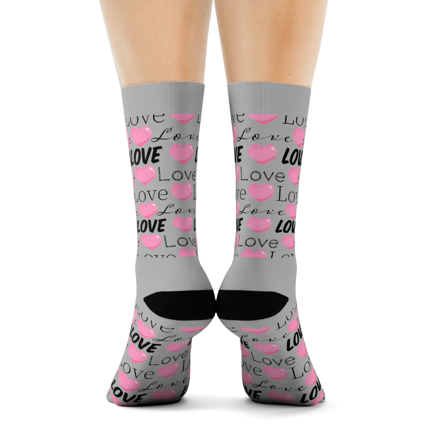 Love Heart Crew Socks — Pink Script Pattern Valentine's Day Socks