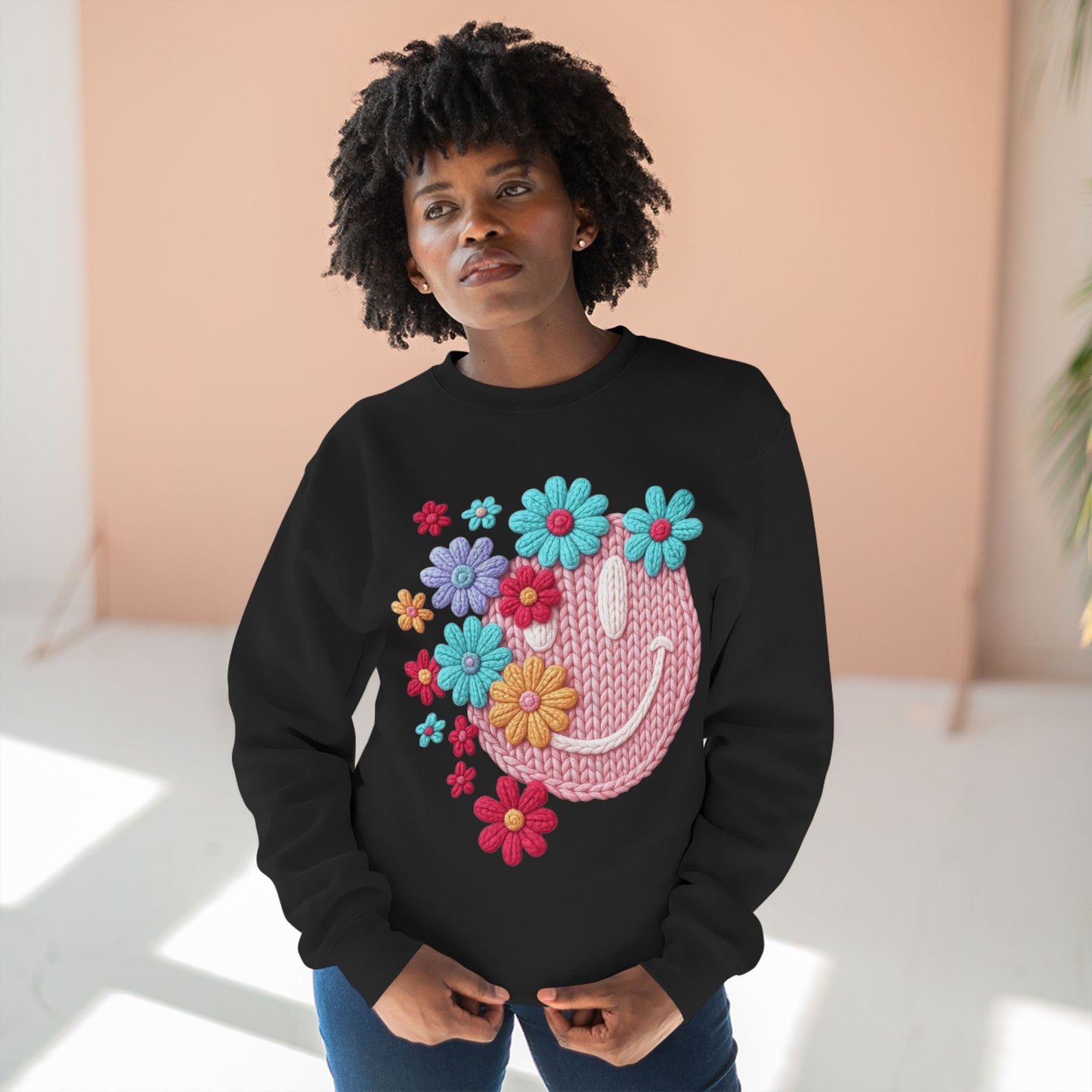 Floral Knit Smile Sweatshirt Cozy, Unbothered