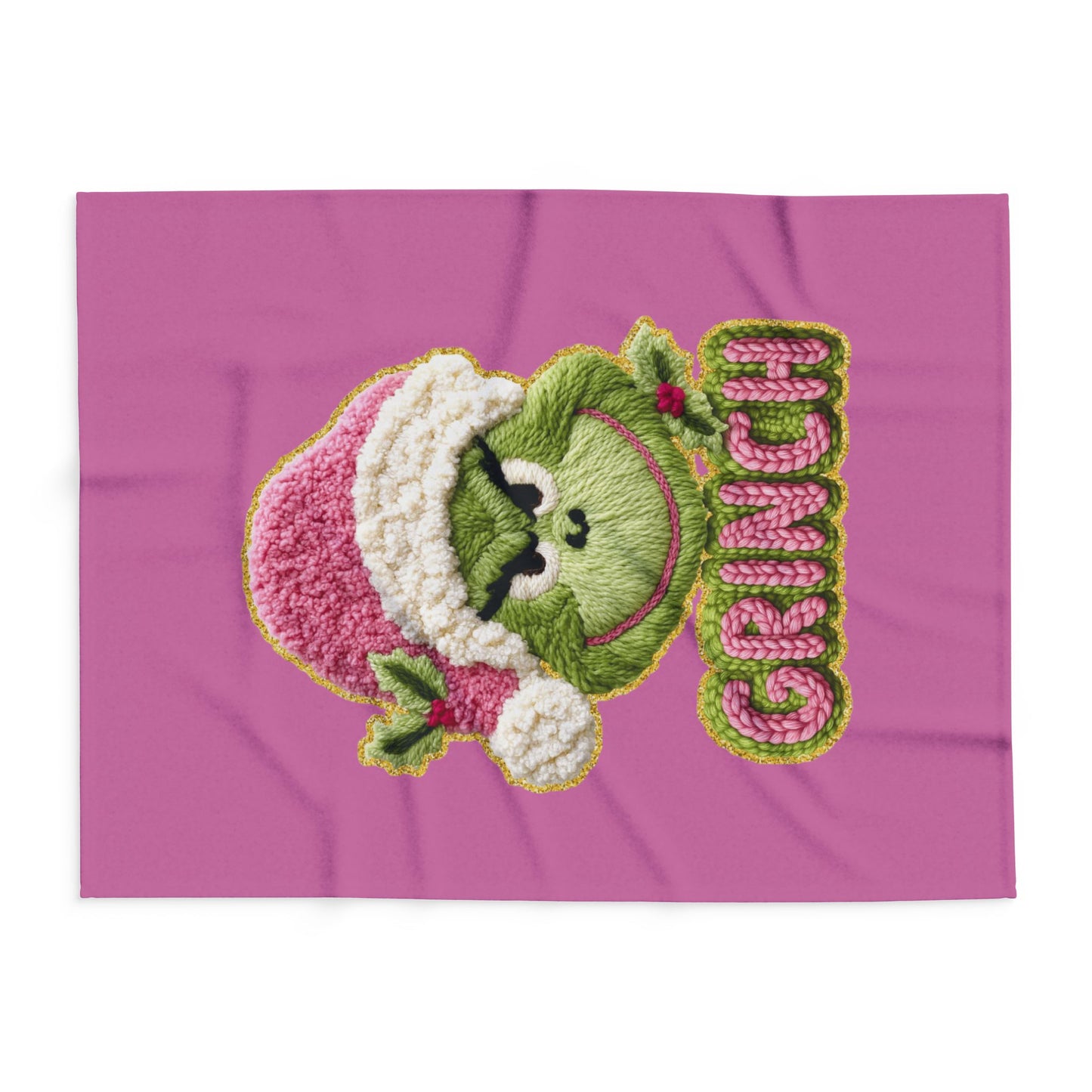 Holiday Christmas Blanket Grinch Holiday Fleece Blanket — Pink Santa Hat Cozy Throw