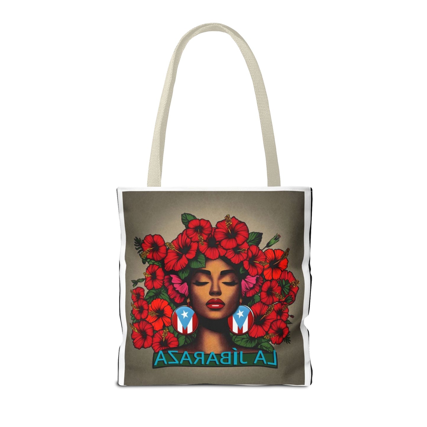 La Jíbara Tote Bag — Puerto Rican Floral Portrait Canvas Tote Puerto Rico Christmas Tote
