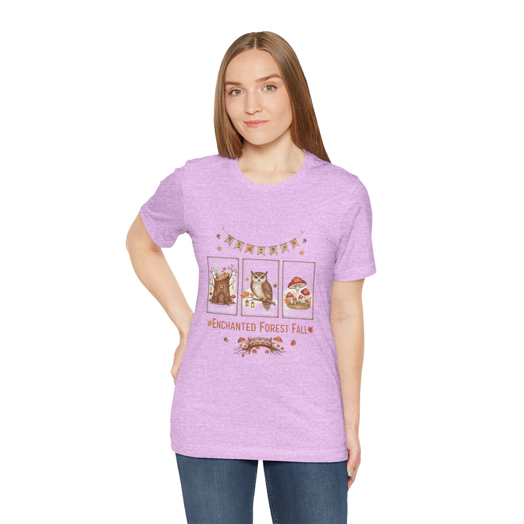 Enchanted Forest Fall Tee, Cute Owl Shirt, Autumn Graphic Tee, Nature Lover Gift, Cozy Fall Apparel, Wildlife T-Shirt, Unisex Fall Top
