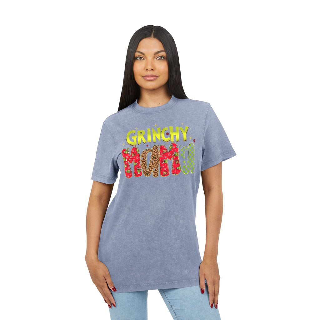Grinchy Mama Acid-Wash Tee  Holiday Family Christmas Shirt
