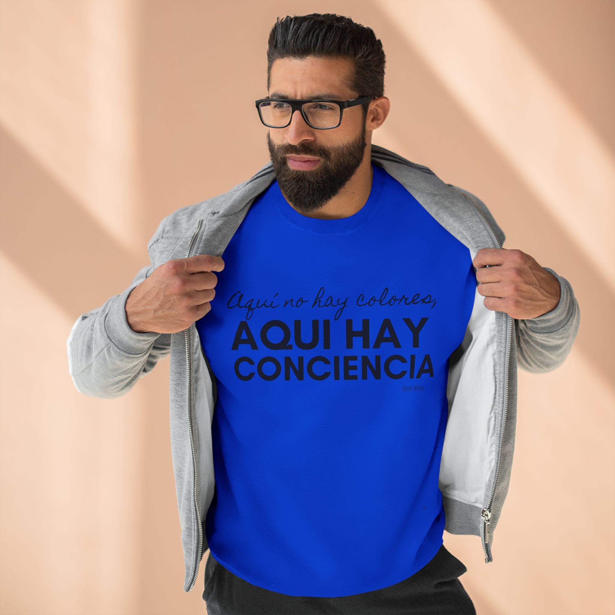 Sweatshirt  “Aquí Hay Conciencia” Spanish Statement Crewneck (Eliezer Molina)