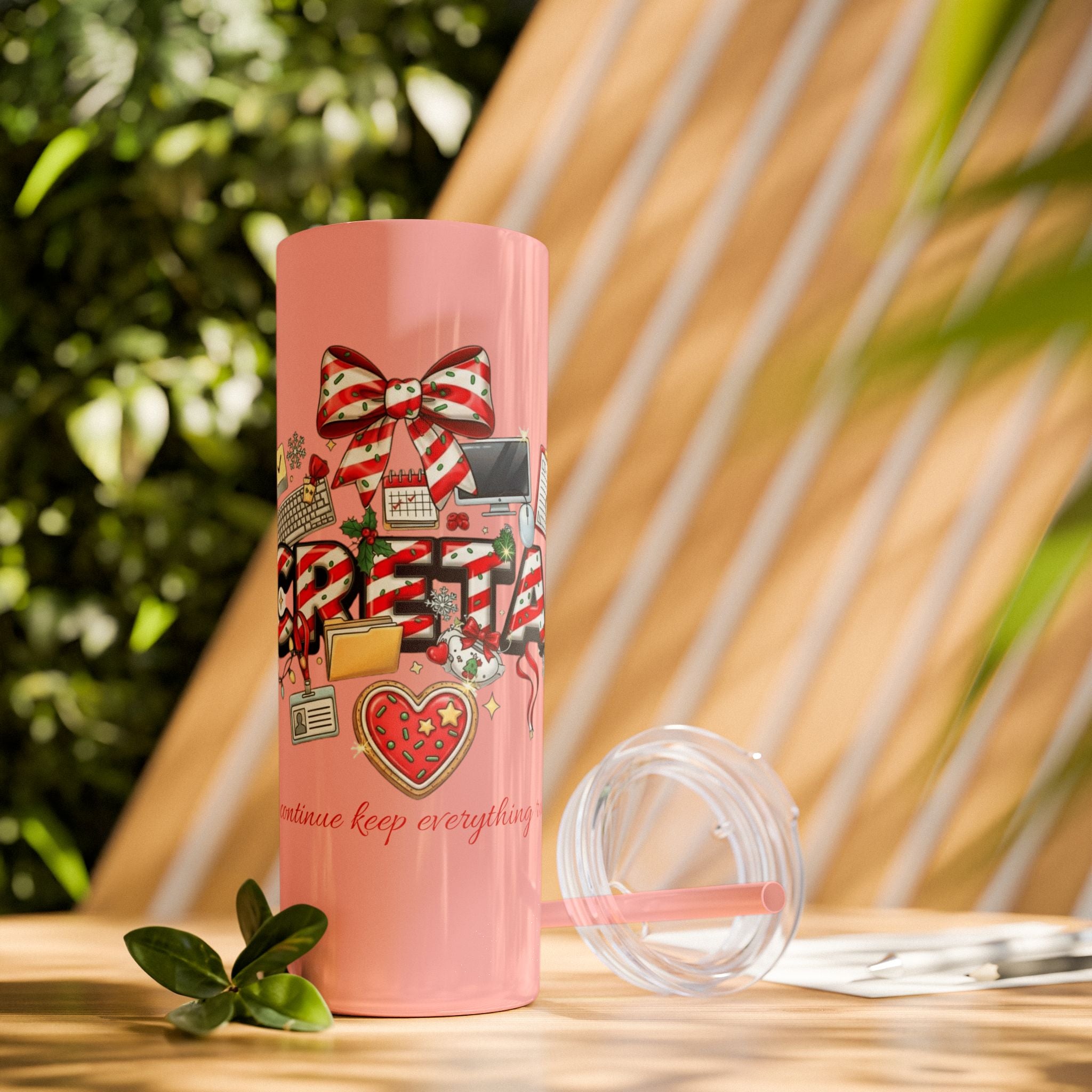 Christmas mug for the office team who keeps everything running smoothly. Candy Cane Christmas Office Secret Santa Design, 20oz with Straw