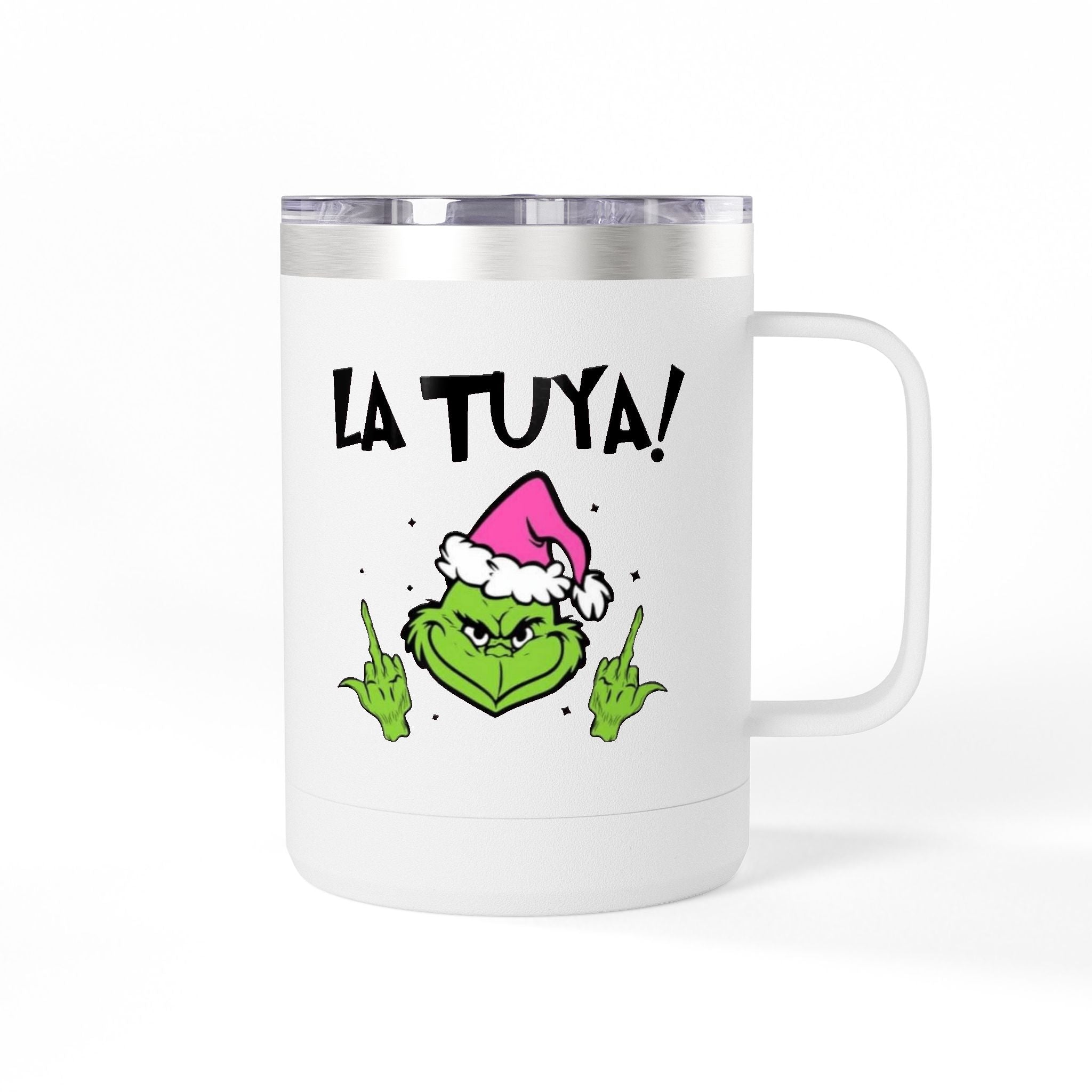 Holiday Grinch Coffee Mug Tumbler - 15oz Vaso / Taza de Acero Inoxidable – Diseño Navideño