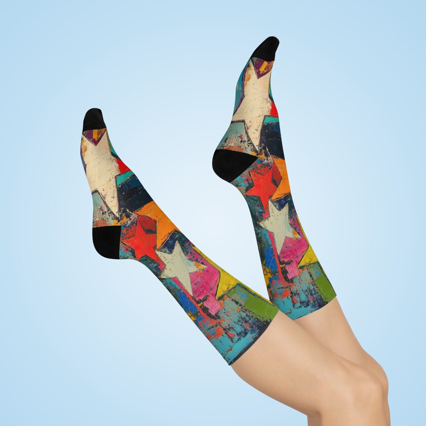 Colorful Star Crew Socks — Vibrant Abstract Stars Cushioned Crew Socks