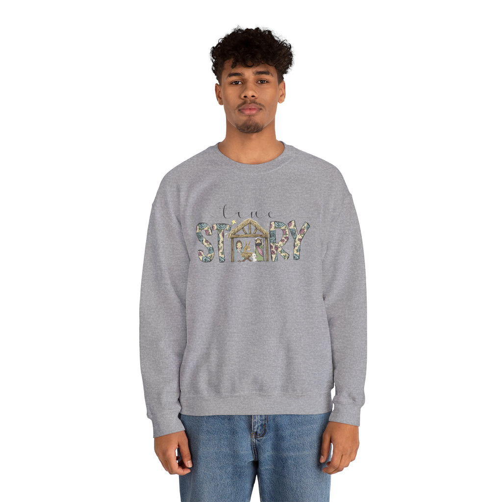 Crewneck Sweatshirt "Come Story" Floral Nativity Design  Cozy Christmas Pullover unique festive designs and joyful