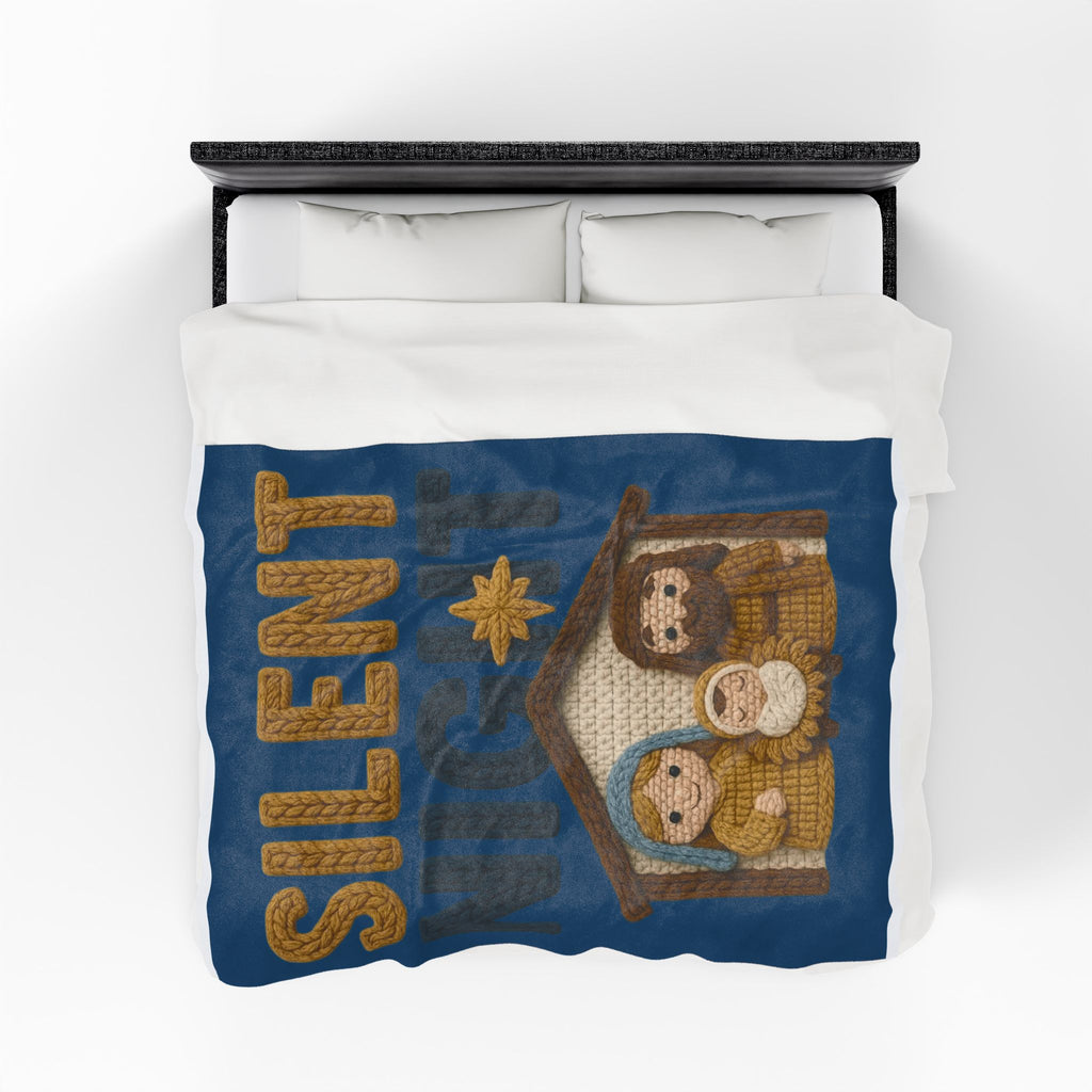 Silent Night Nativity Velveteen Plush Blanket  Cozy Christmas Baby Jesus Manger Throw