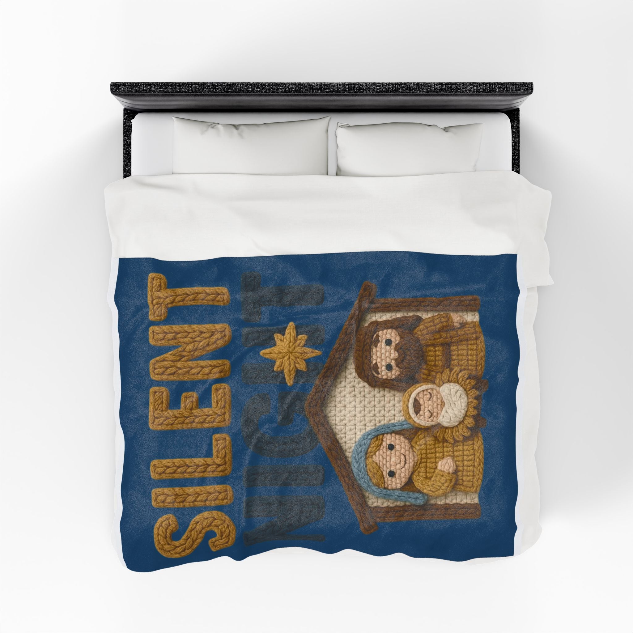 Silent Night Nativity Velveteen Plush Blanket  Cozy Christmas Baby Jesus Manger Throw