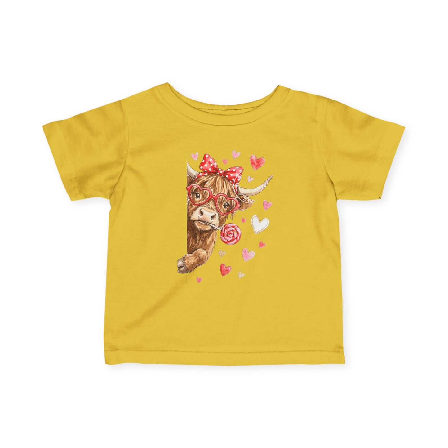 Infant Tee  Watercolor Highland Cow with Hearts (Cute Valentine Baby Top)