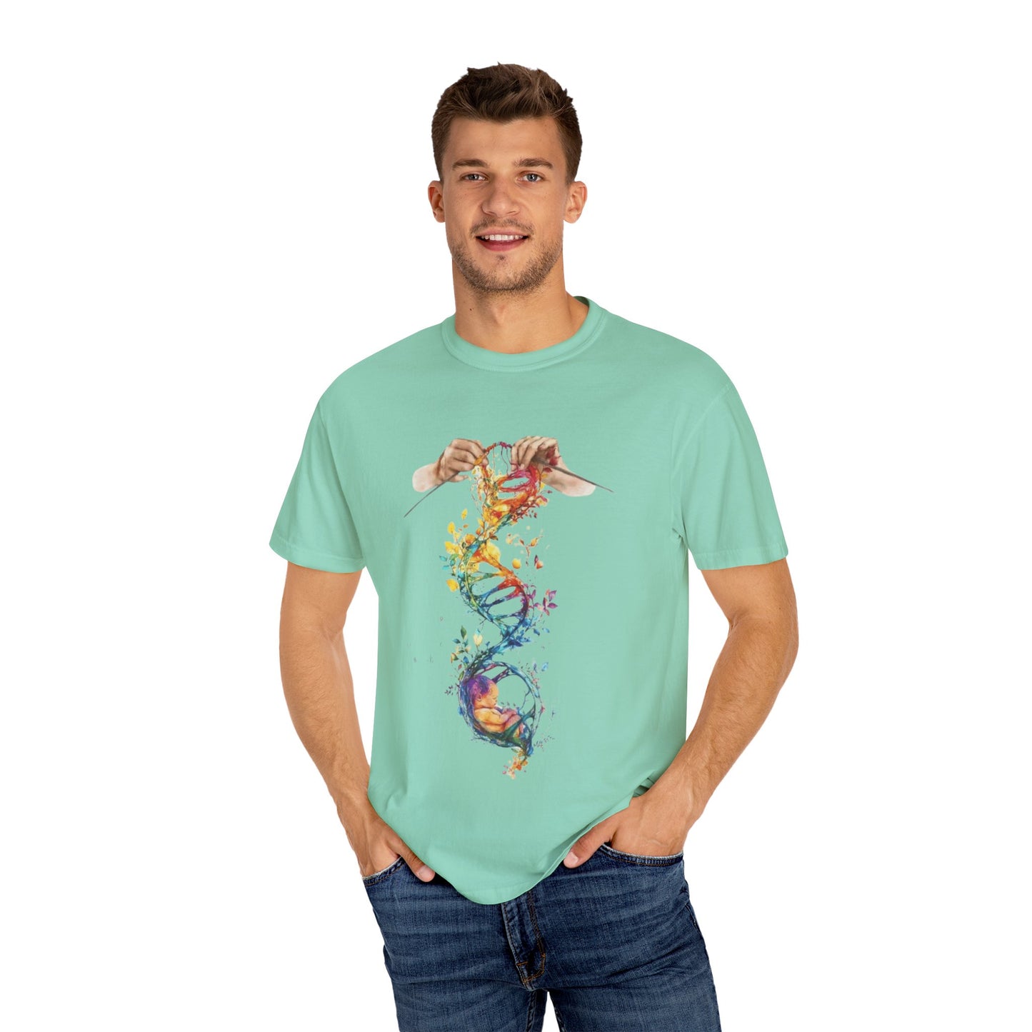 👚 Soft. Stylish. Mom-approved. Order now and gift her something she'll actually wear! Colorful DNA Art Unisex T-shirt, Science Tee, Creative Garment, Gift for Scientists,