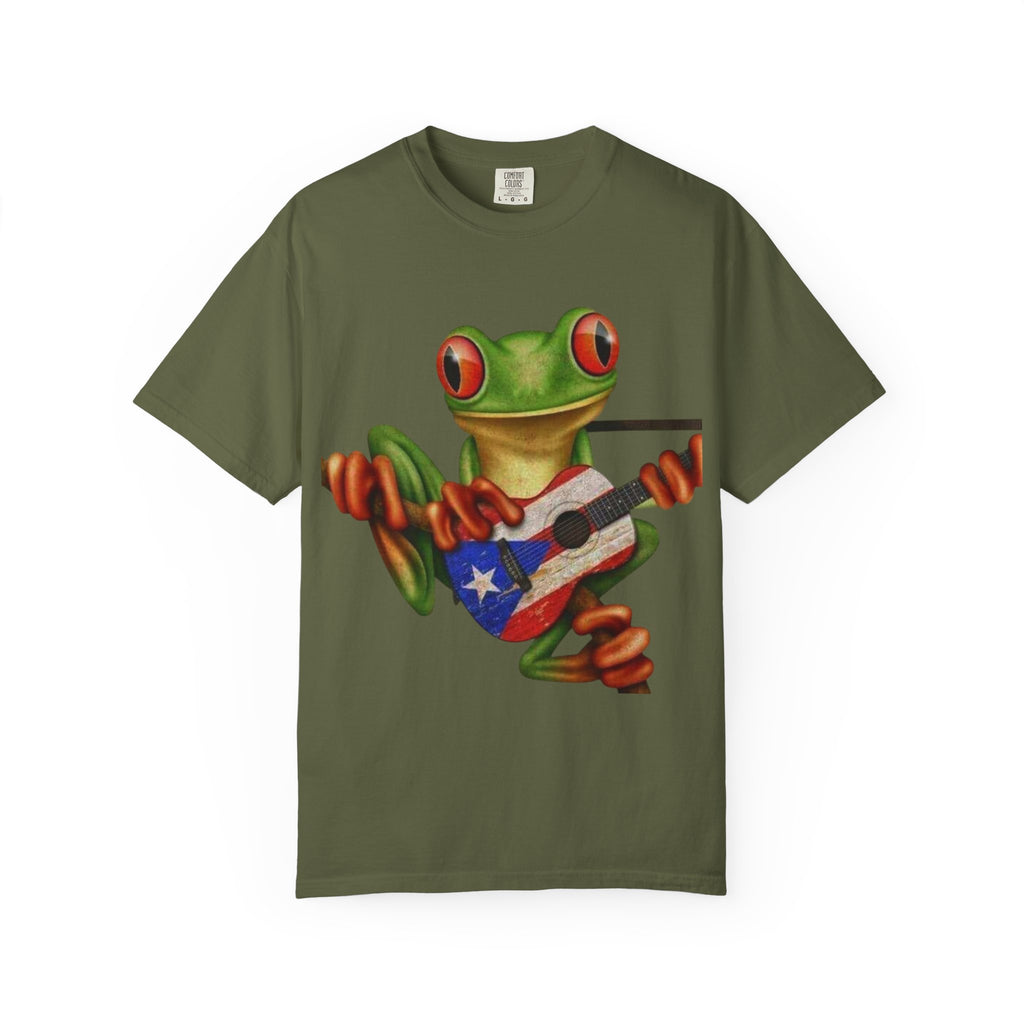 Where Boricua Meets Funky Guitar Frog T-Shirt, , Music Lover Gift, Cool Animal T-Shirt, Summer Style, Lightweight Apparel
