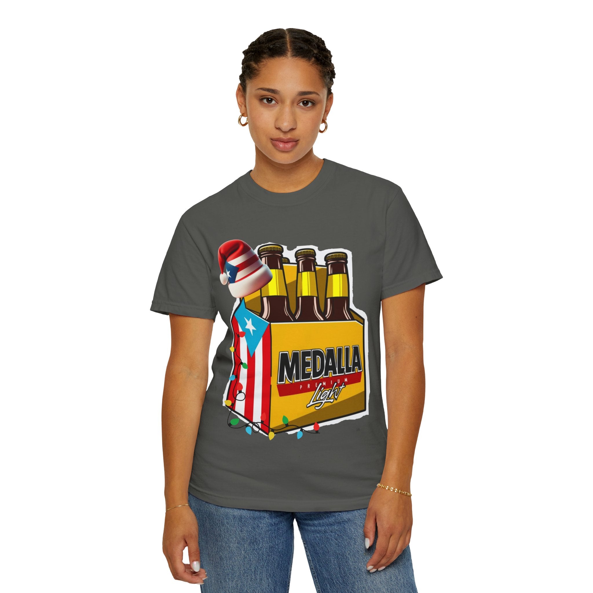 Medalla Light Beer T-Shirt  Navidad Boricua Holiday Tee Puerto Rico’s Navidades
