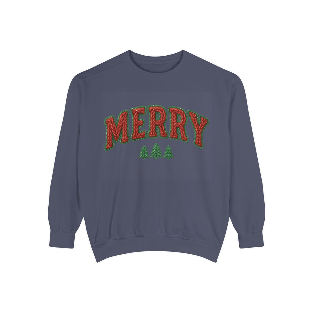 Merry Holiday Sweatshirt — Cozy Christmas Pullover with Tree Graphics Festive Holiday Designs