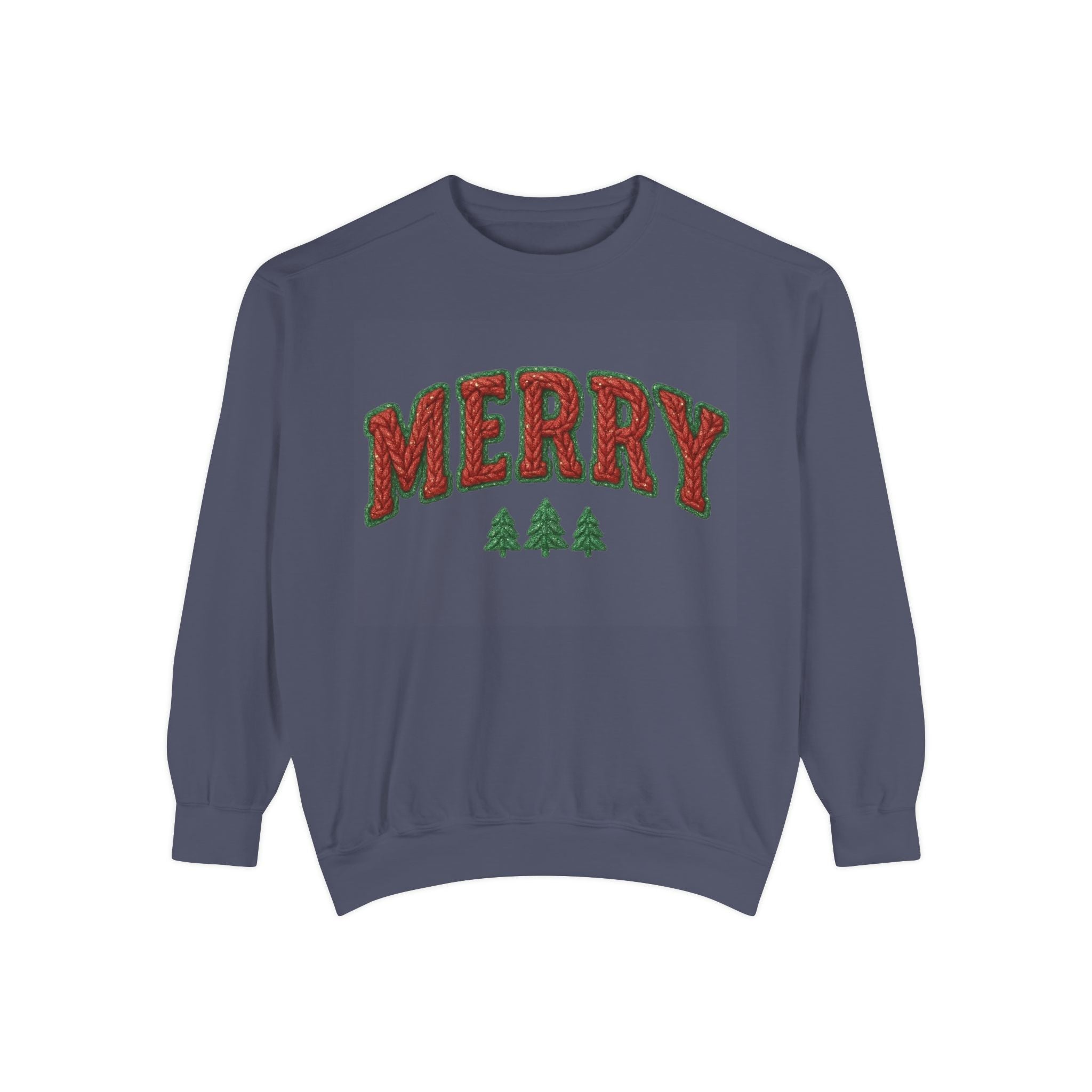 Merry Holiday Sweatshirt — Cozy Christmas Pullover with Tree Graphics Festive Holiday Designs