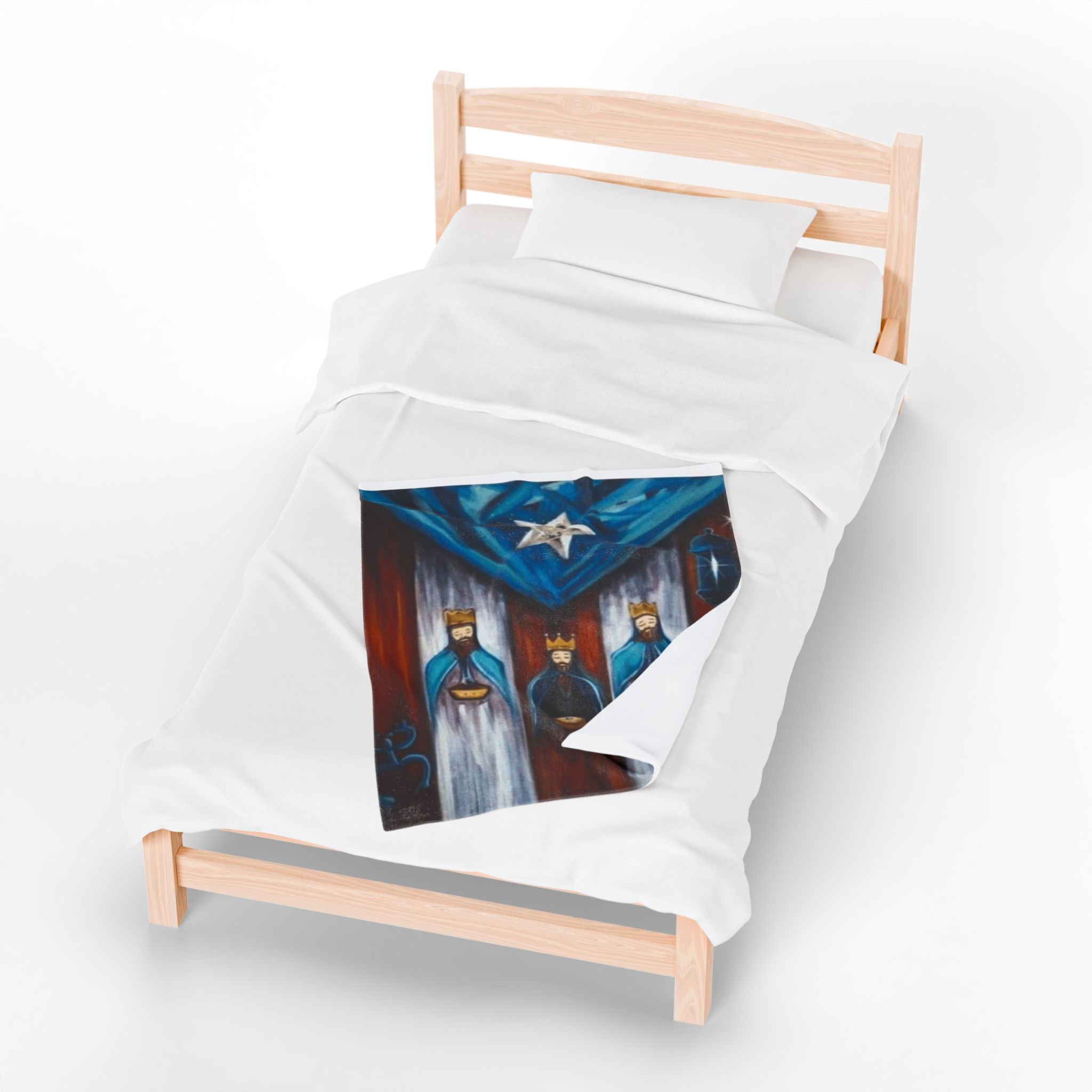 Three Kings Velveteen Plush Blanket — Nativity Magi Christmas Throw Navidad Boricua Christmas Blanket