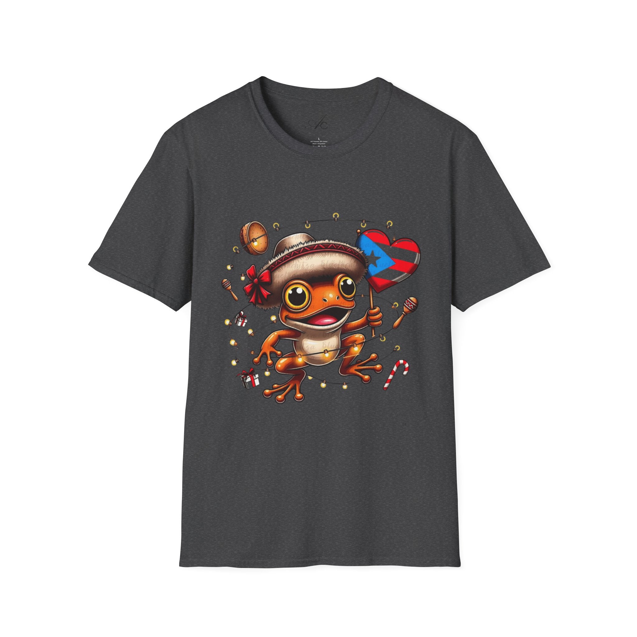 Puerto Rico Frog Holiday T-Shirt  Cute Coquí with Flag Heart (Christmas) Puerto Rico Navidades