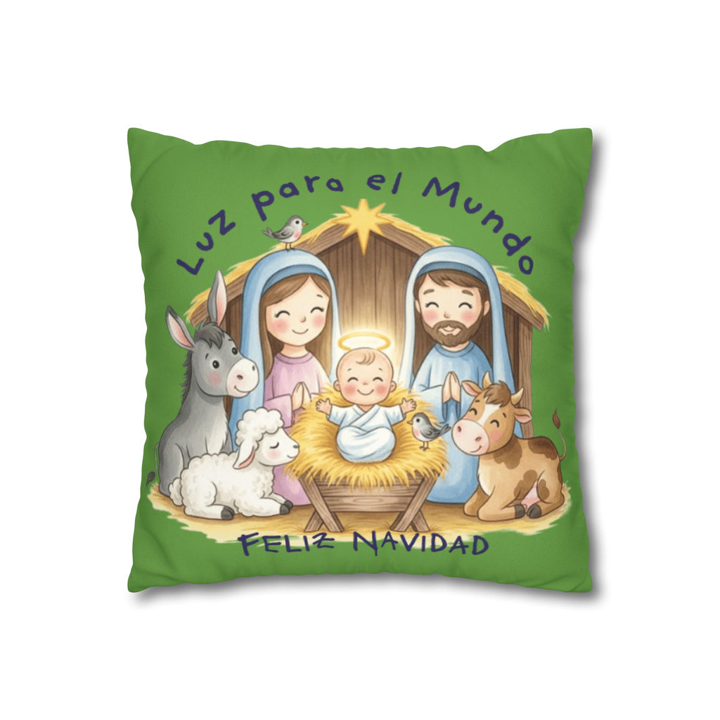Nativity Pillowcase - "Luz para el Mundo" Feliz Navidad Christmas Throw Cover Puerto Rico Culture Pillow