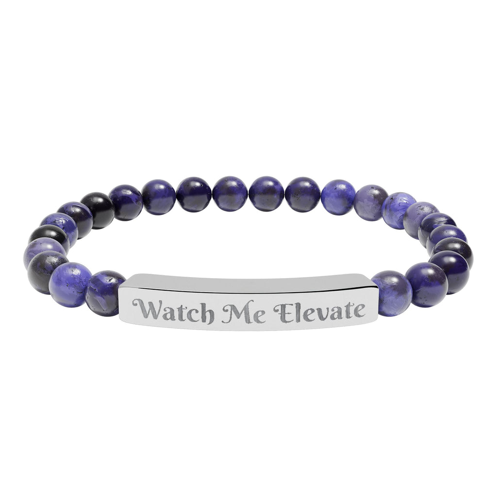 Watch M e Elevate Engraved Natural Stone Stretch Bar Bracelet – Custom Message Beaded Bracelet