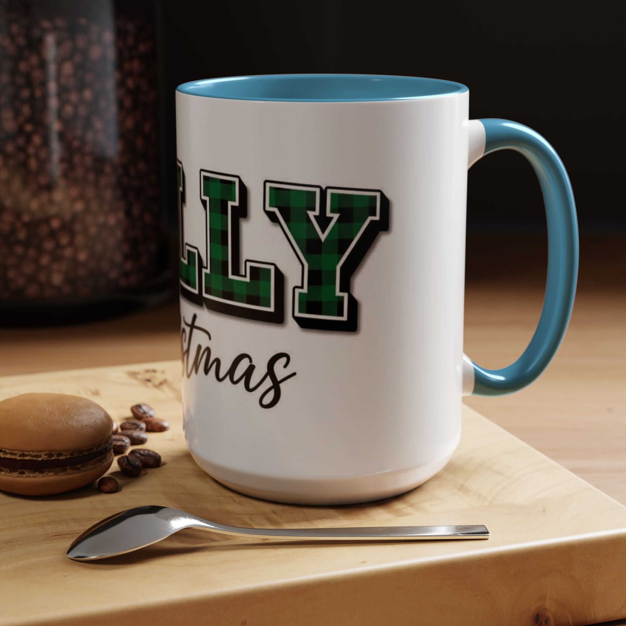 Holly Christmas Accent Coffee Mug — Green Plaid Holiday Gift (11/15oz)