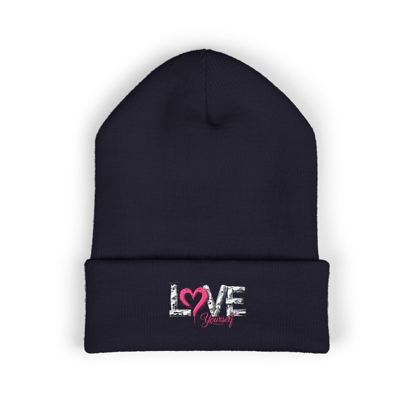 Embroidered 'Love' Heart Cuffed Beanie — Cozy Pink Accent Winter Hat