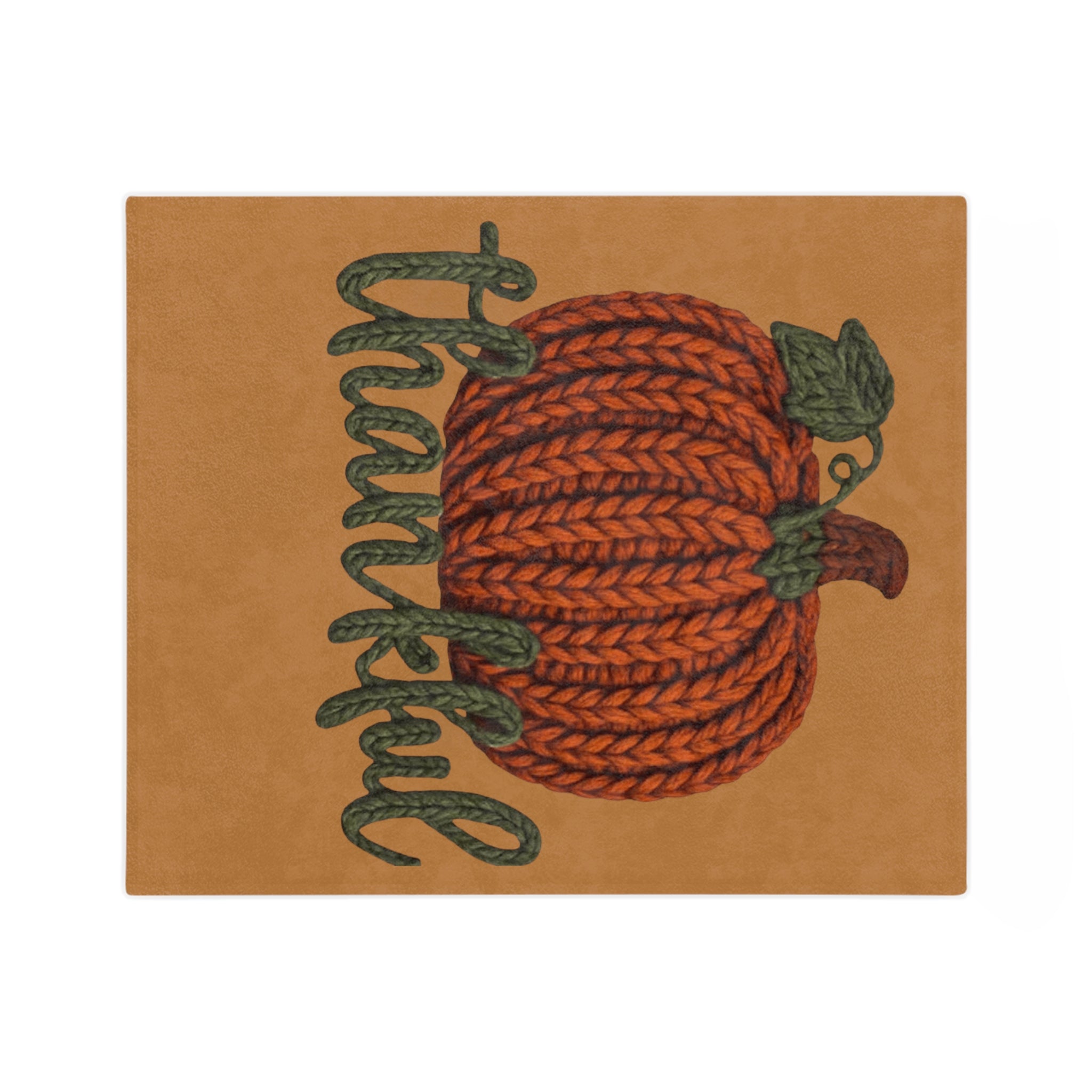 Holiday Christmas Blanket, Thankful Knit Pumpkin Velveteen Blanket