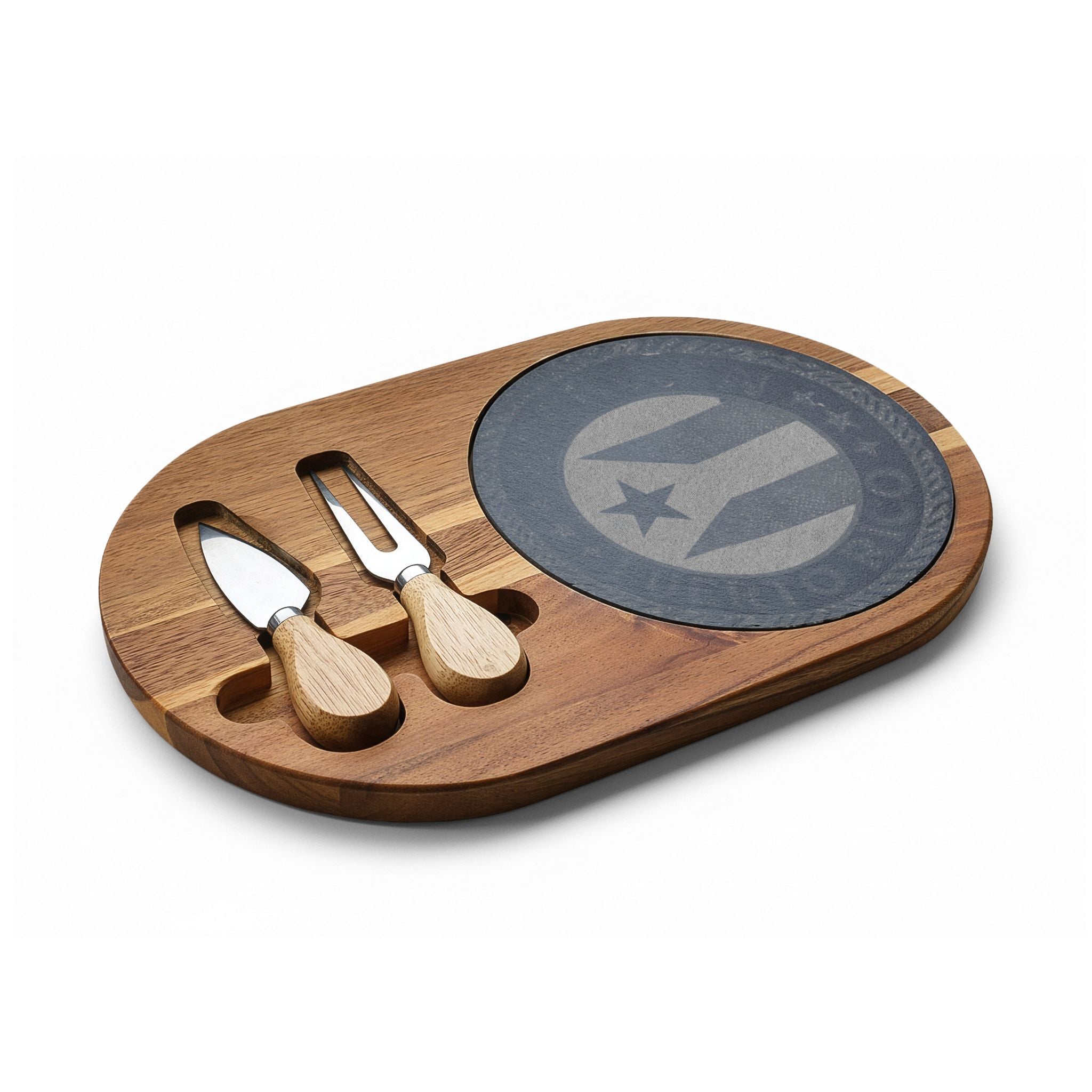 Puerto Rico Engraved Charcuterie Board with Slate Insert & Cheese Tools