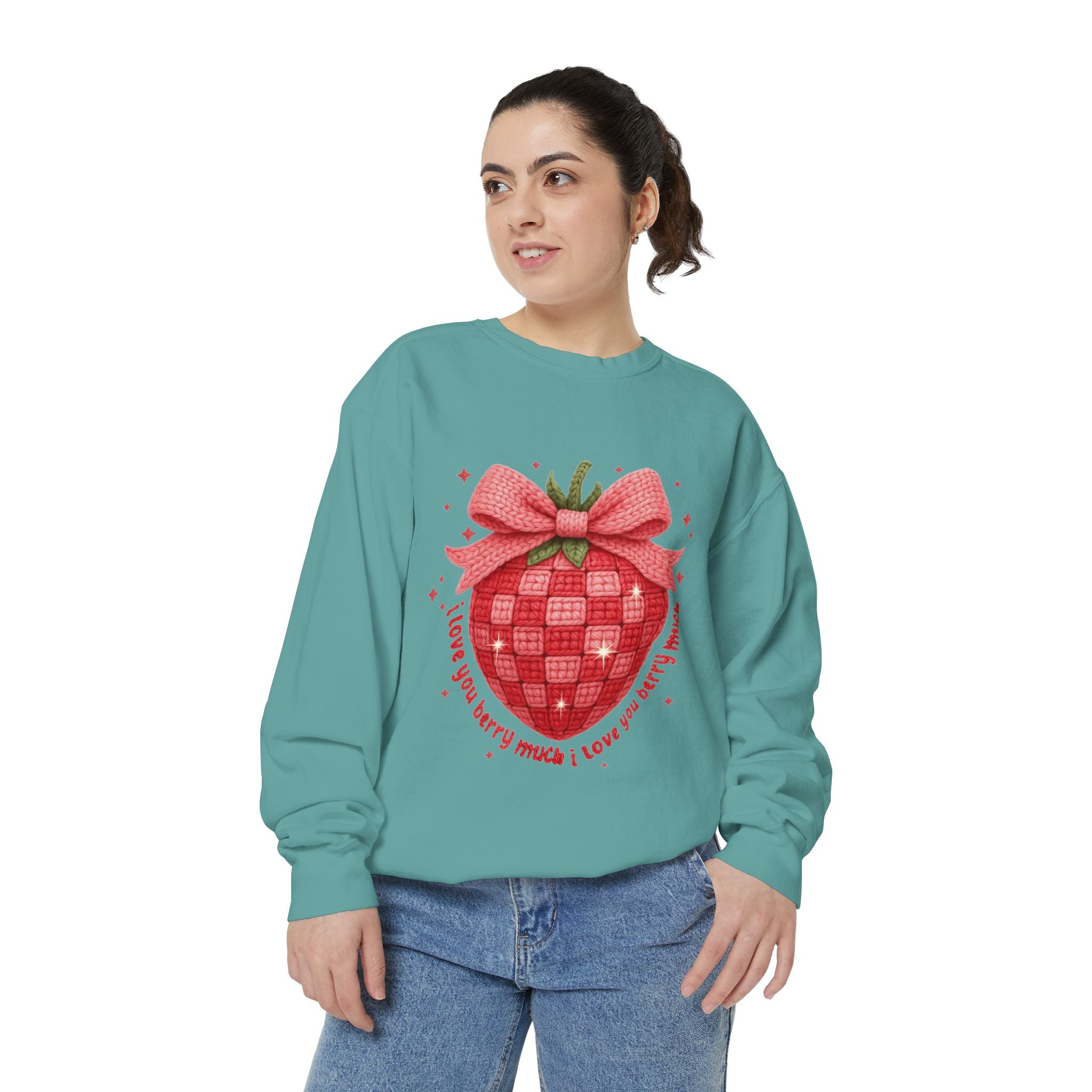 Strawberry Bow Sweatshirt  "I Love You Berry Much" Cute Valentine Pullover