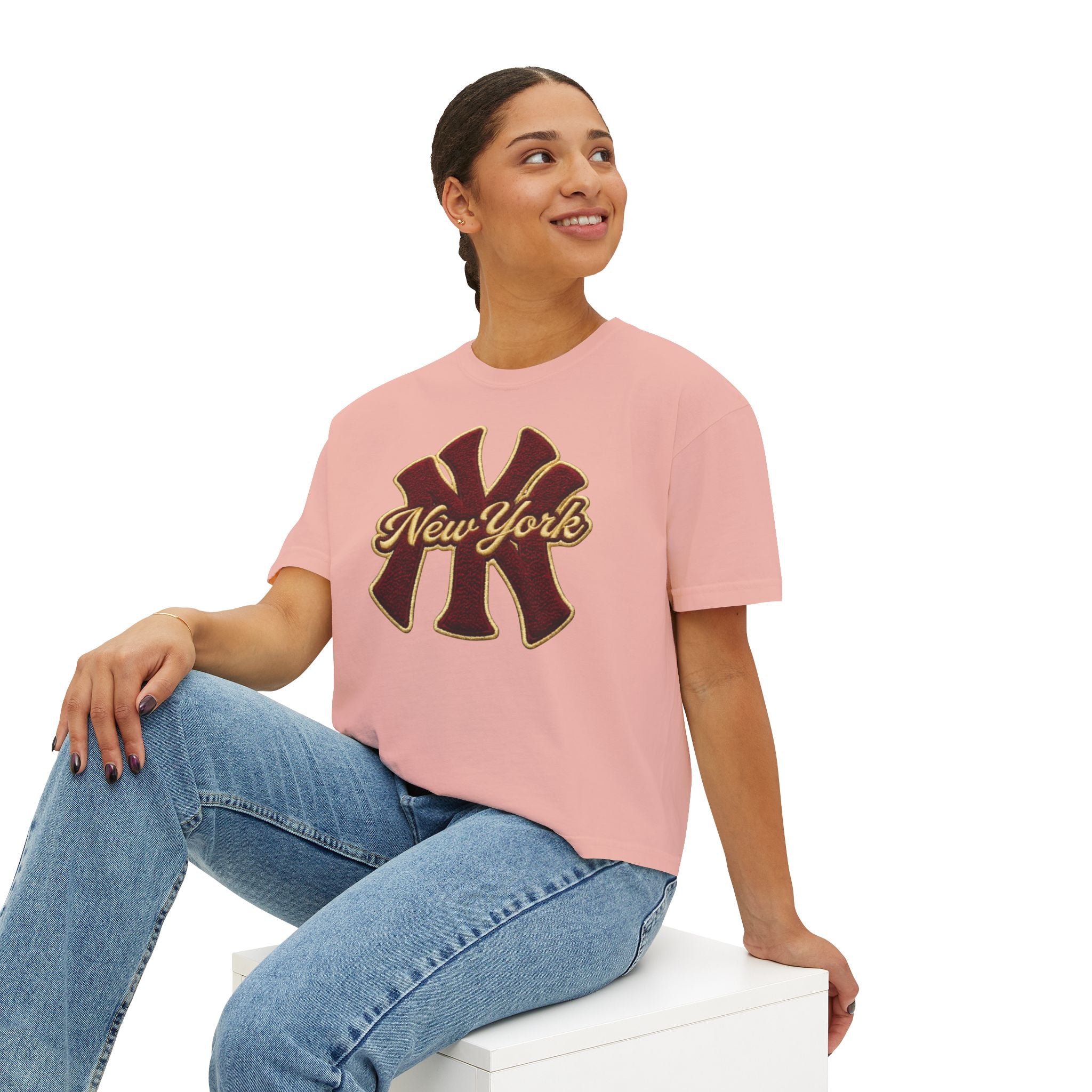 New York Script Logo Women's Boxy Tee – Vintage City Graphic T-Shirt
