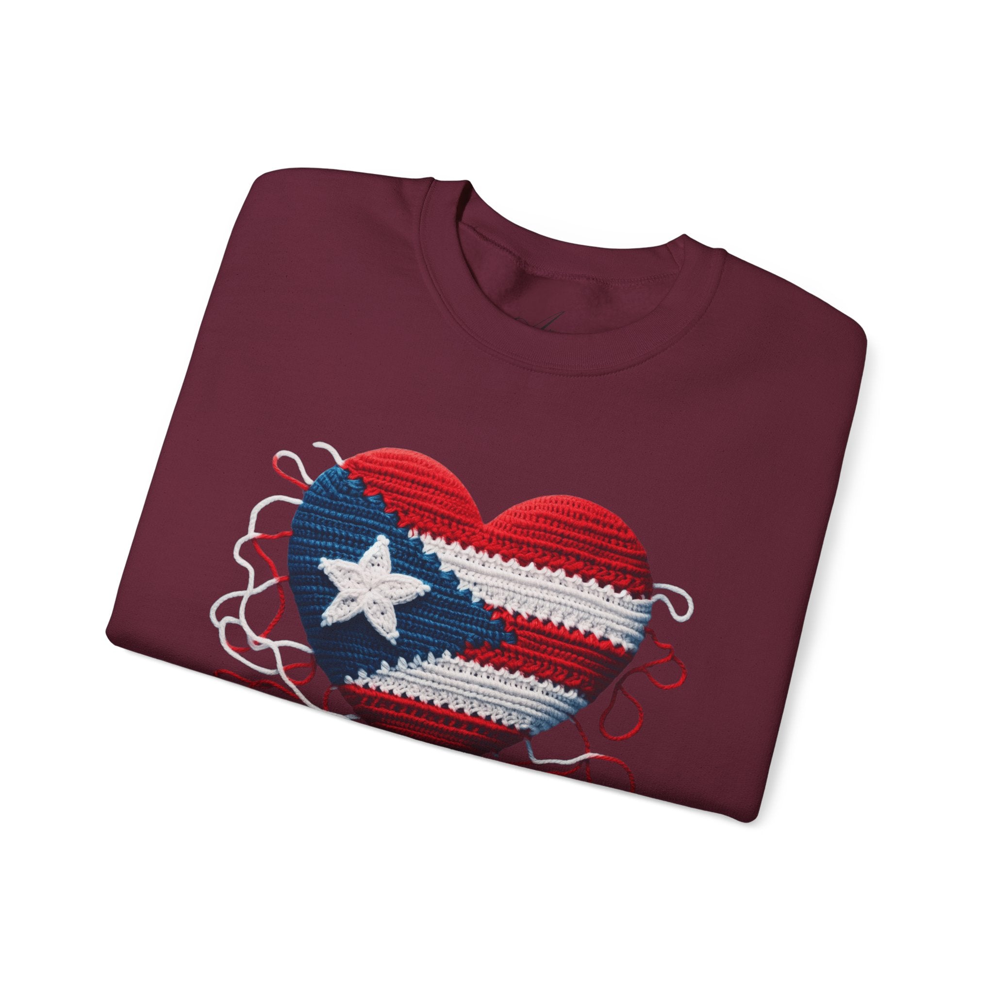 Puerto Rico Heart Crewneck Sweatshirt  Puerto Rican Flag Heart Knit Design