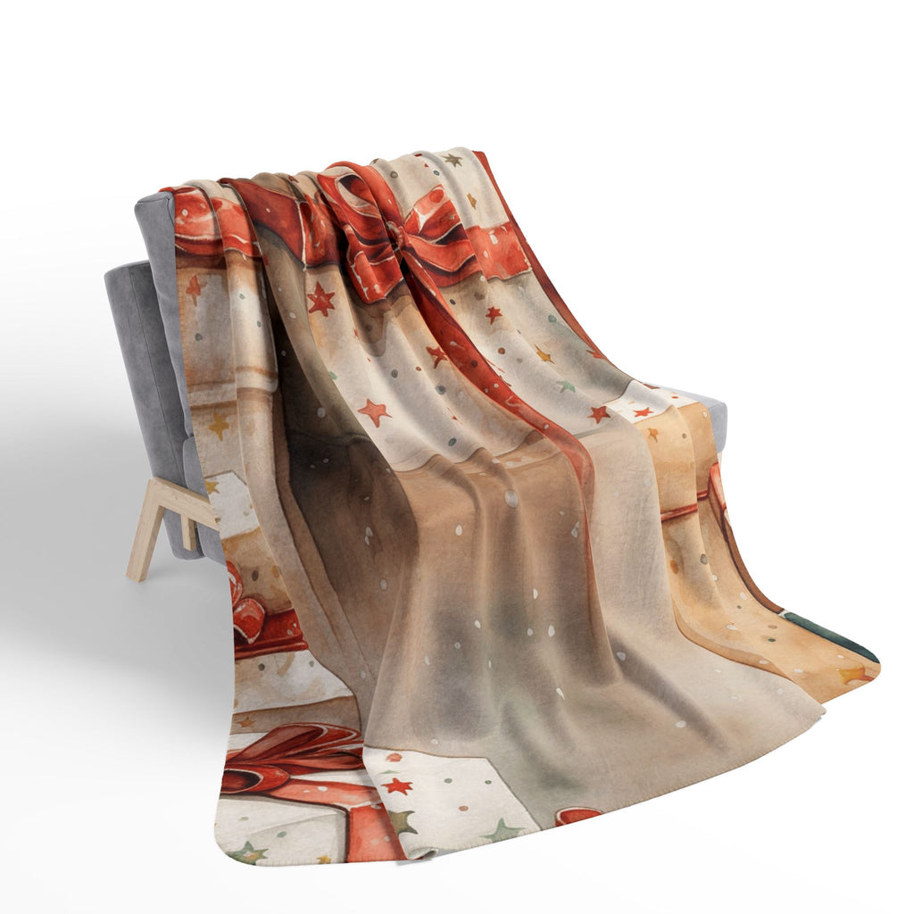 Holiday Gift Stack Fleece Sherpa Blanket — Cozy Christmas Presents Throw
