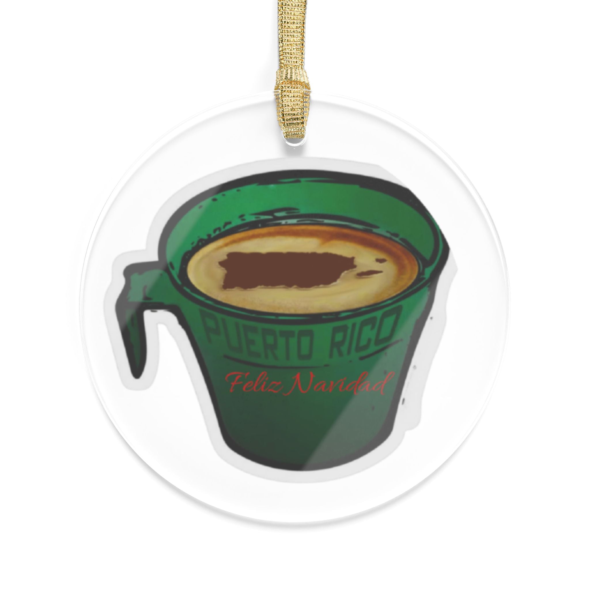 Puerto Rico Café Cup Acrylic Ornament  Merry & Bright Christmas Tree Decoration
