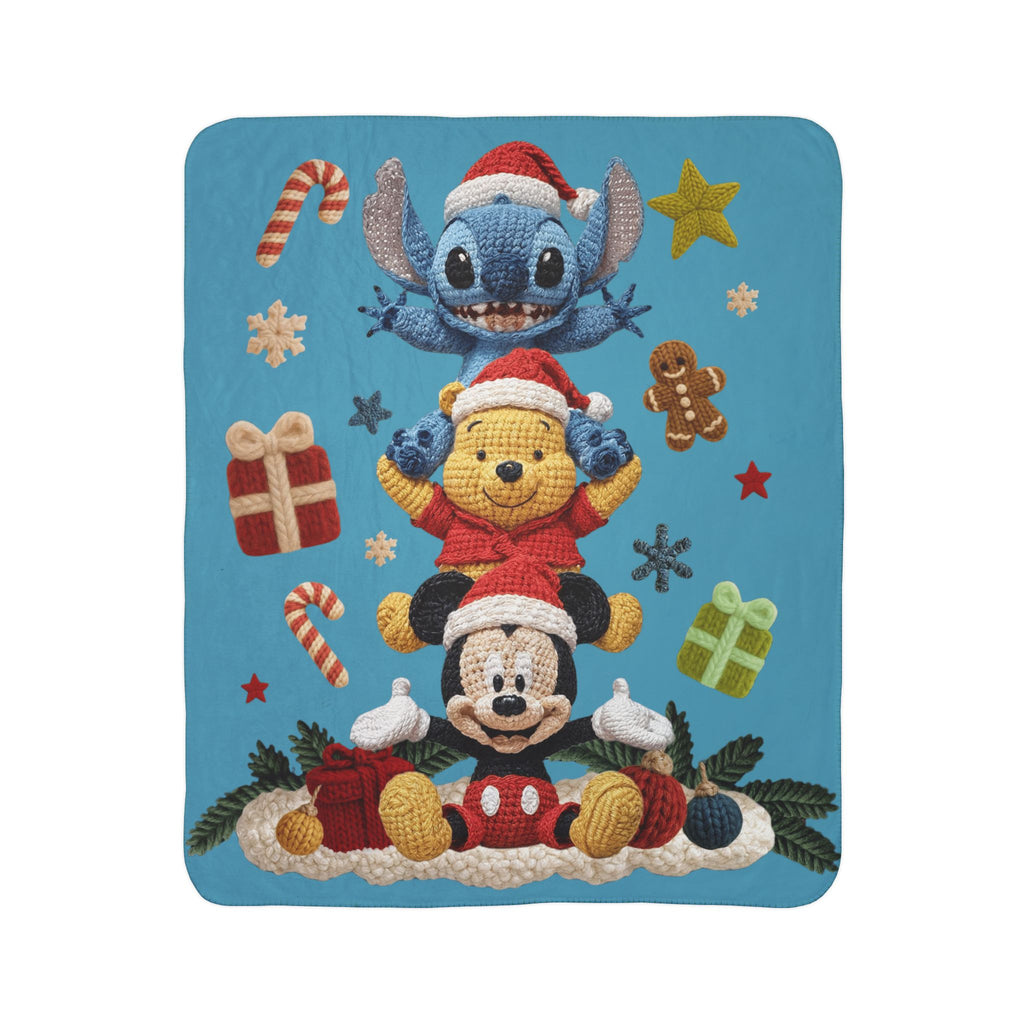 Winter Wonderland Cartoon Fleece Blanket Disney Holiday Plush Stack Fleece Sherpa Blanket  Mickey, Winnie & Stitch Christmas Throw